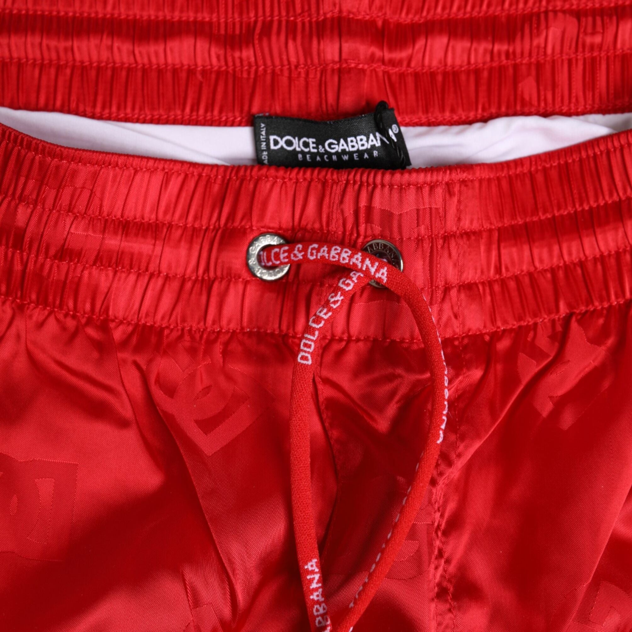Dolce & Gabbana Red Nylon Drawstring Beachwear Shorts Swimwear