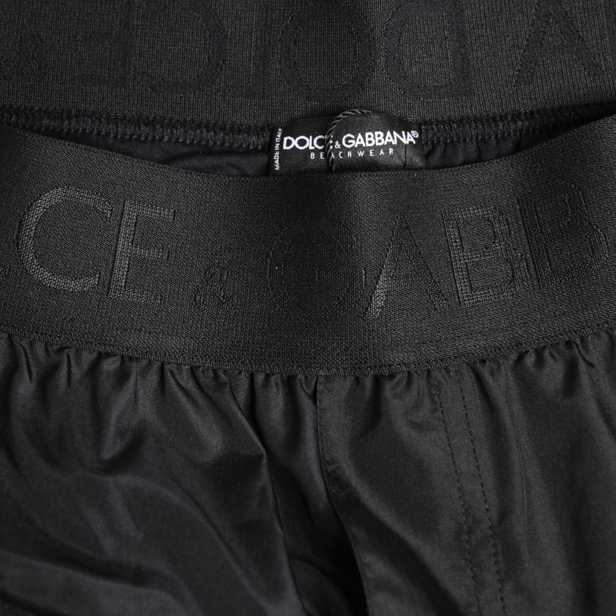Dolce & Gabbana Black Logo Print Beachwear Men Shorts Swimwear