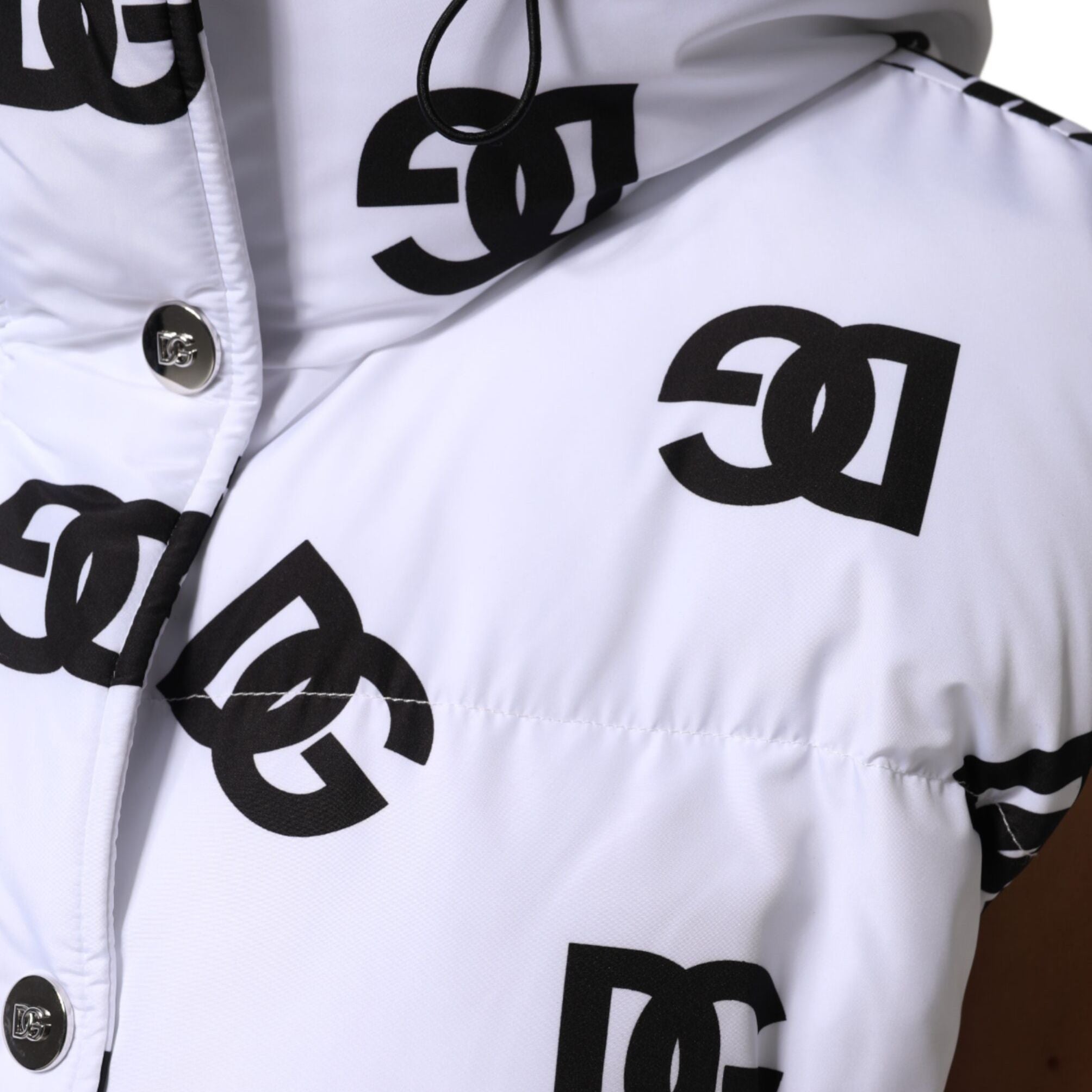 Dolce & Gabbana White Black DG Mania Polyester Puffer Jacket