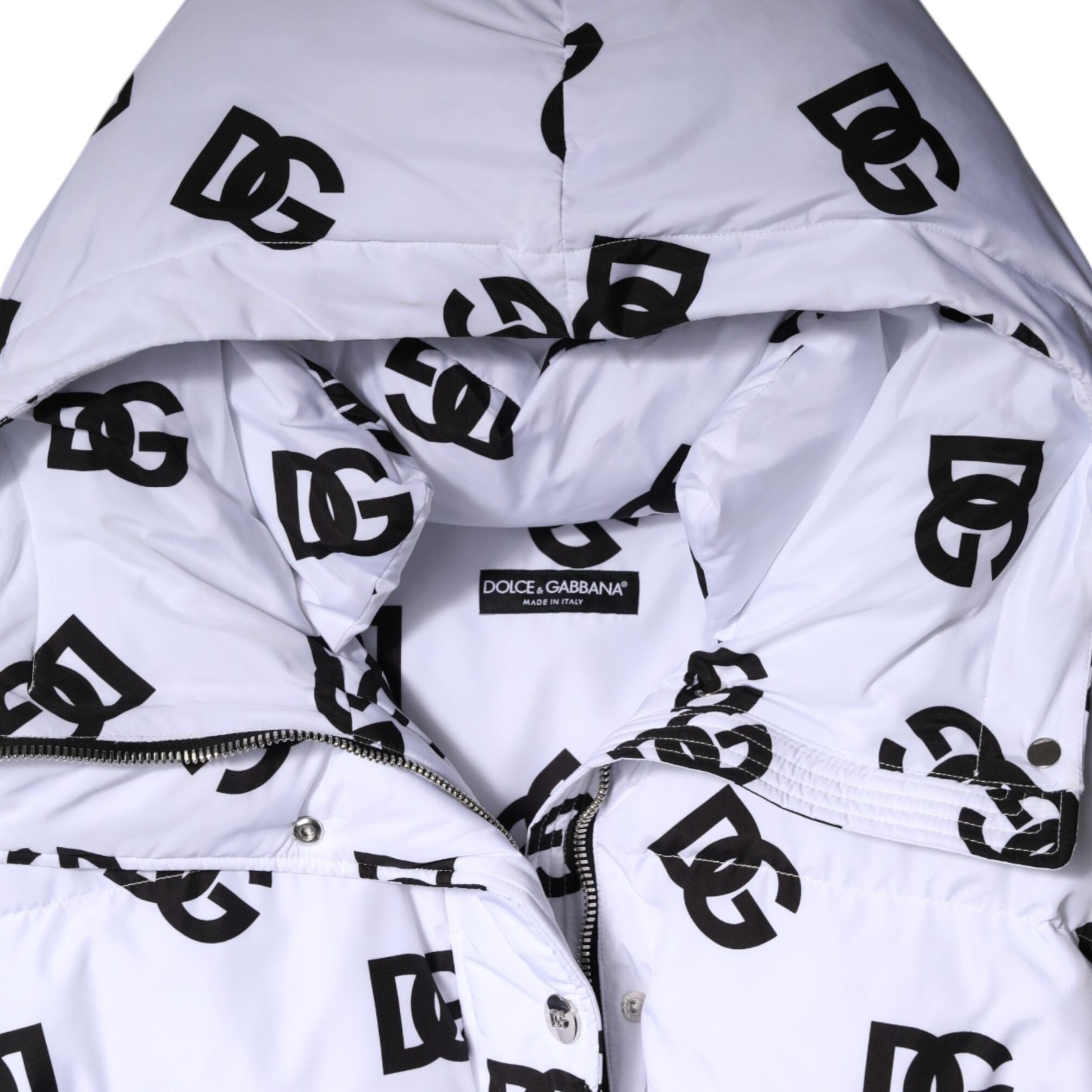 Dolce & Gabbana White Black DG Mania Polyester Puffer Jacket