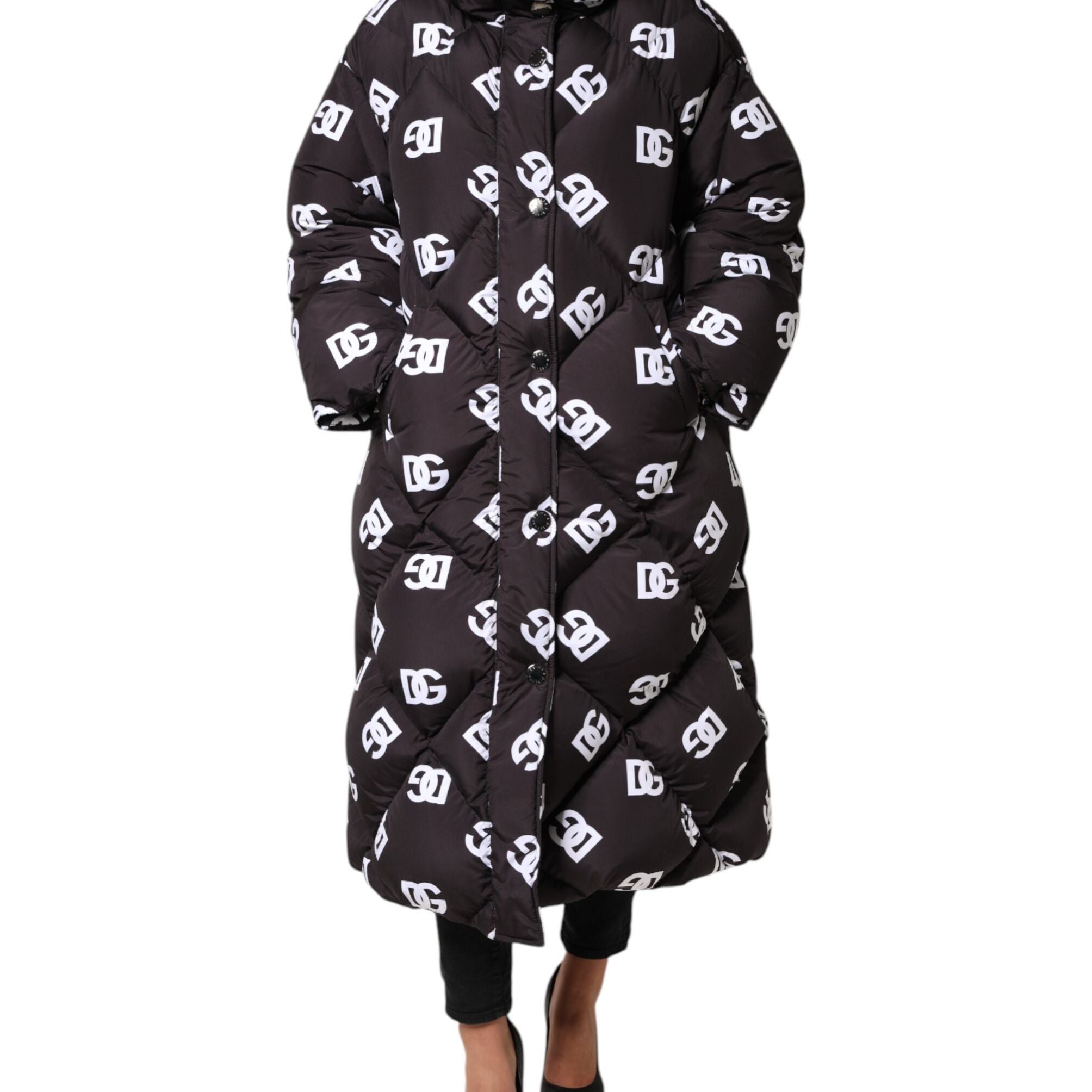 Dolce & Gabbana Black DG Mania Puffer Quilted Long Coat Jacket