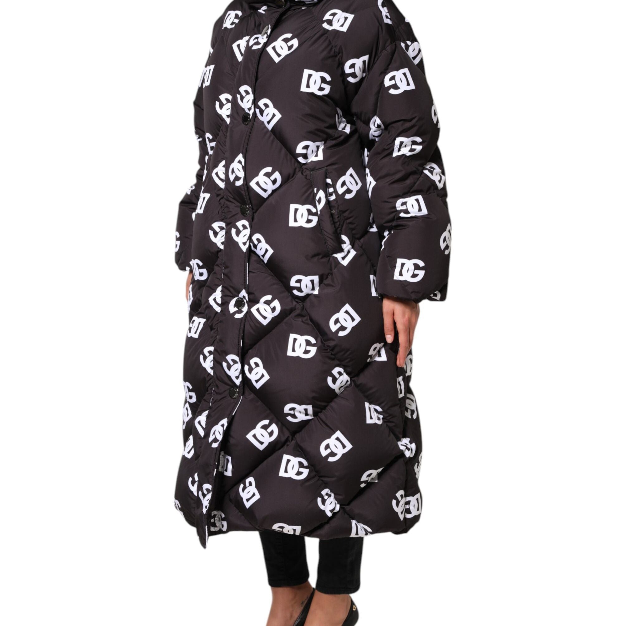Dolce & Gabbana Black DG Mania Puffer Quilted Long Coat Jacket