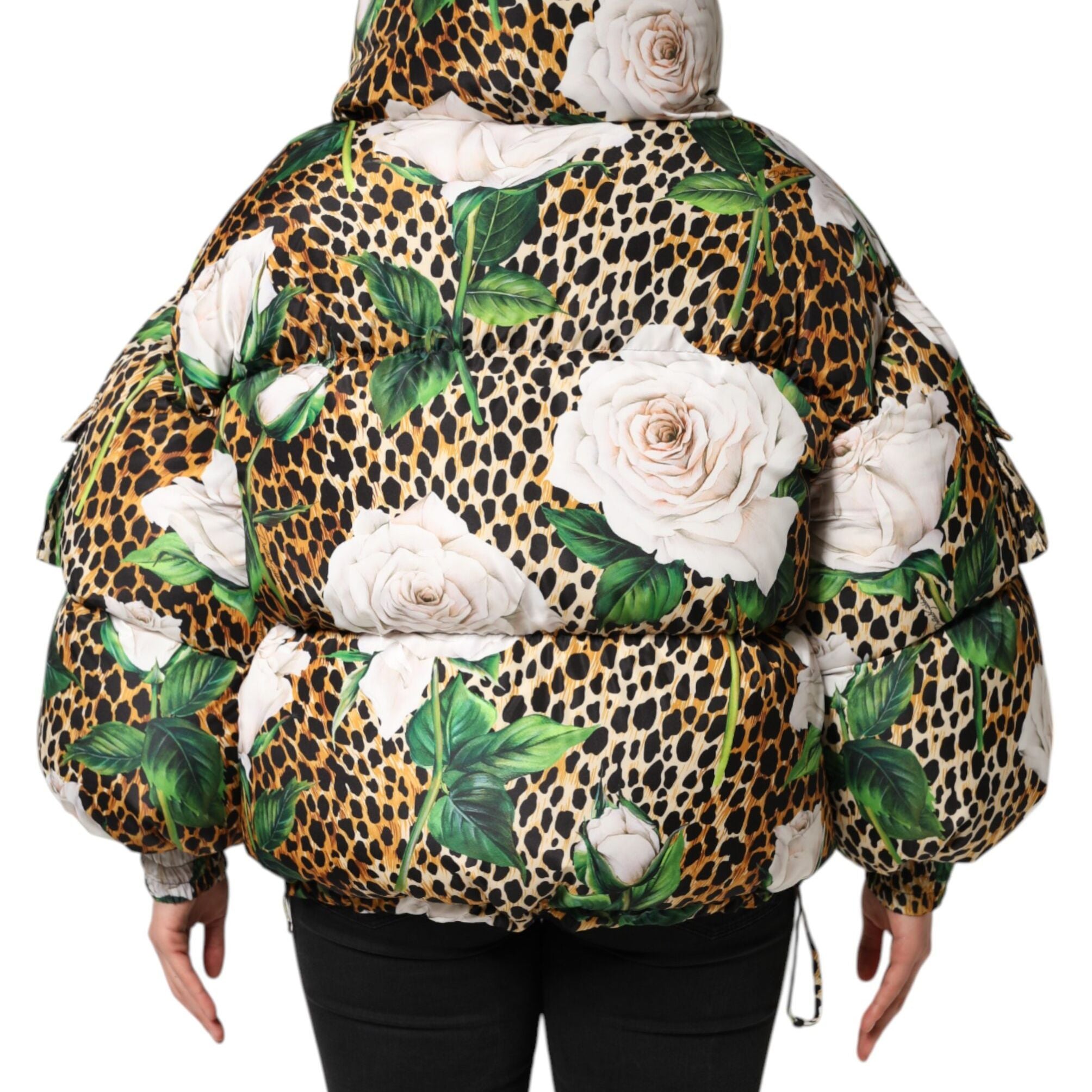 Dolce & Gabbana Multicolor Leopard Rose Puffer Quilted Jacket