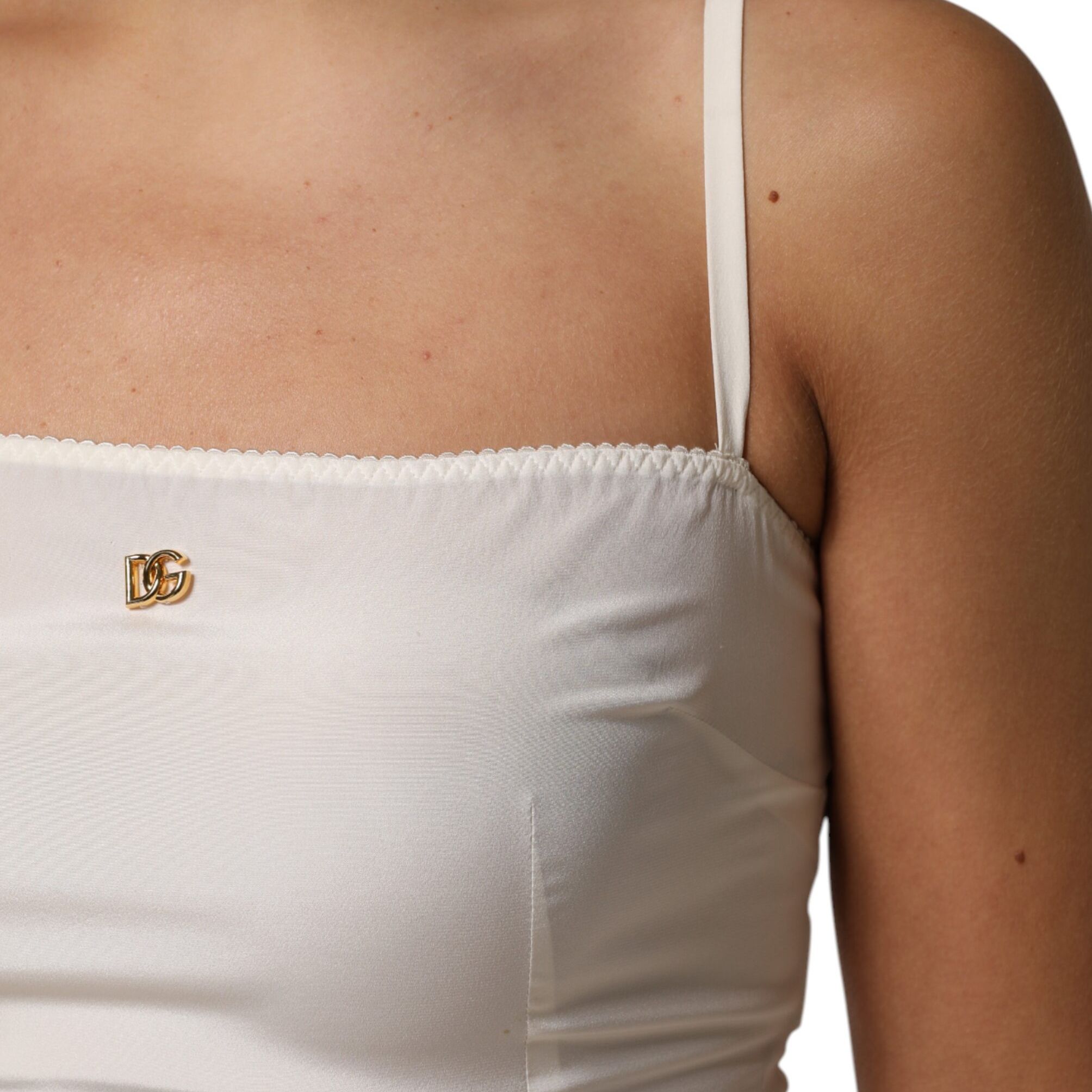 Dolce & Gabbana White Full Slip DG Logo Silk Dress Sleepwear
