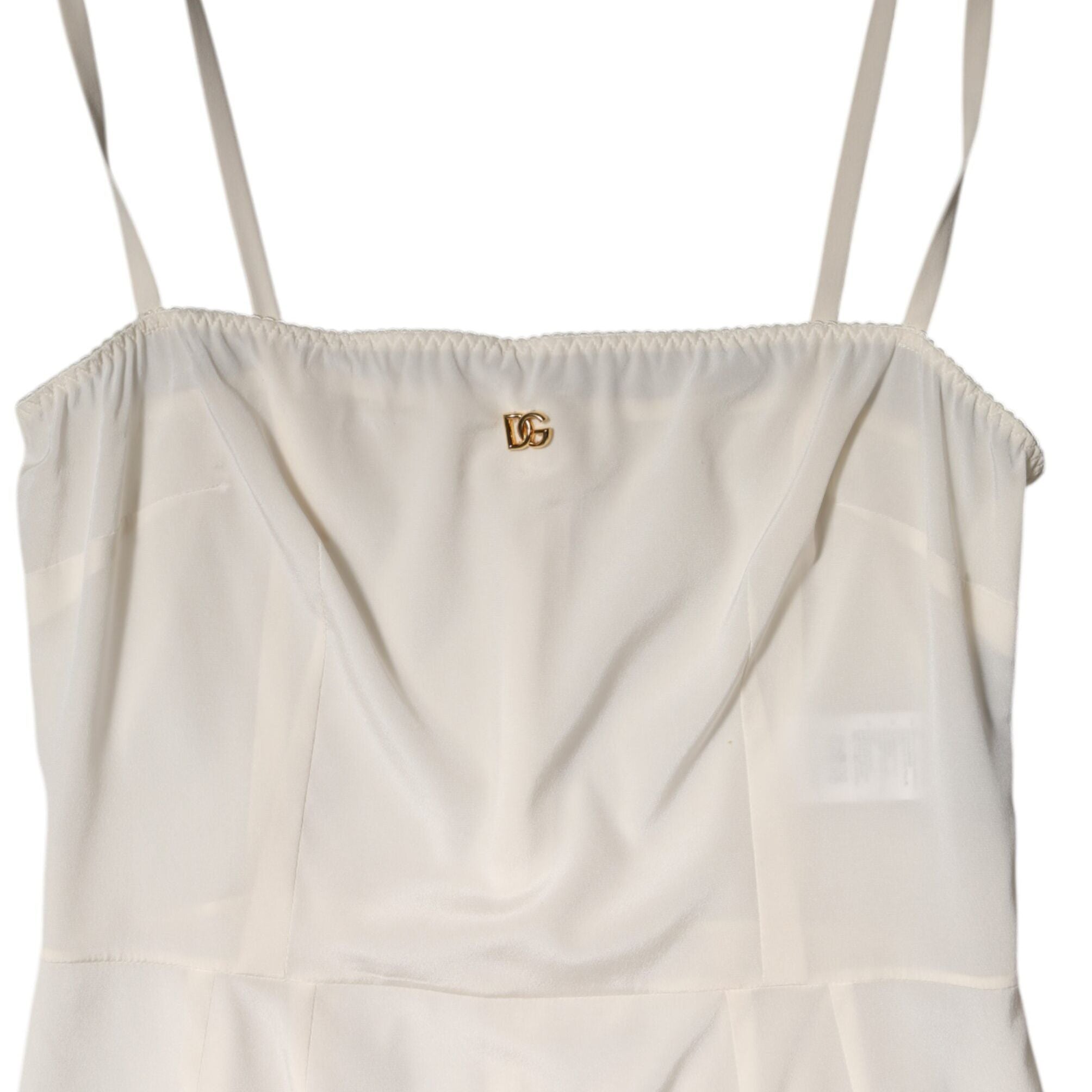 Dolce & Gabbana White Full Slip DG Logo Silk Dress Sleepwear