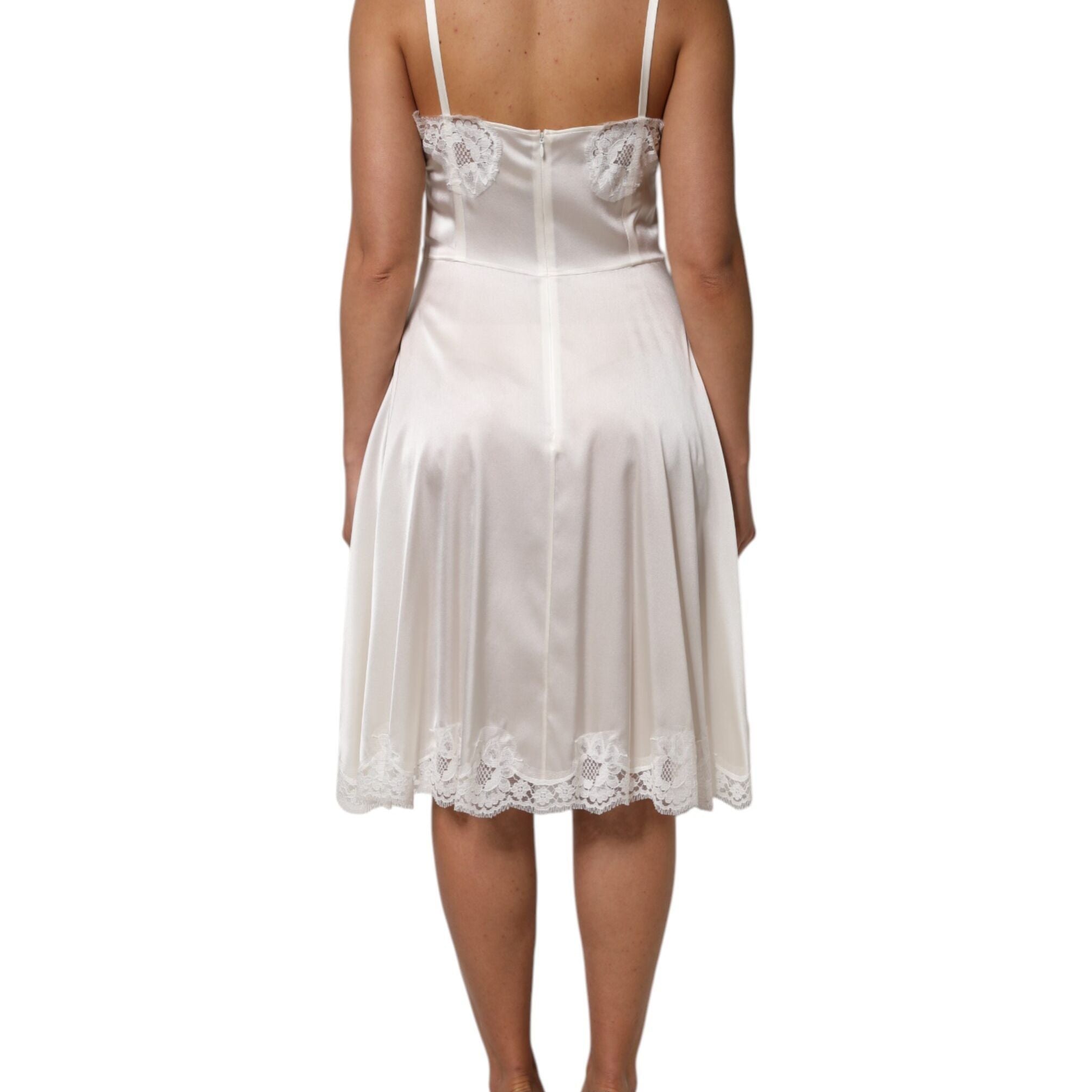Dolce & Gabbana White Lace DG Logo Silk Dress Sleepwear