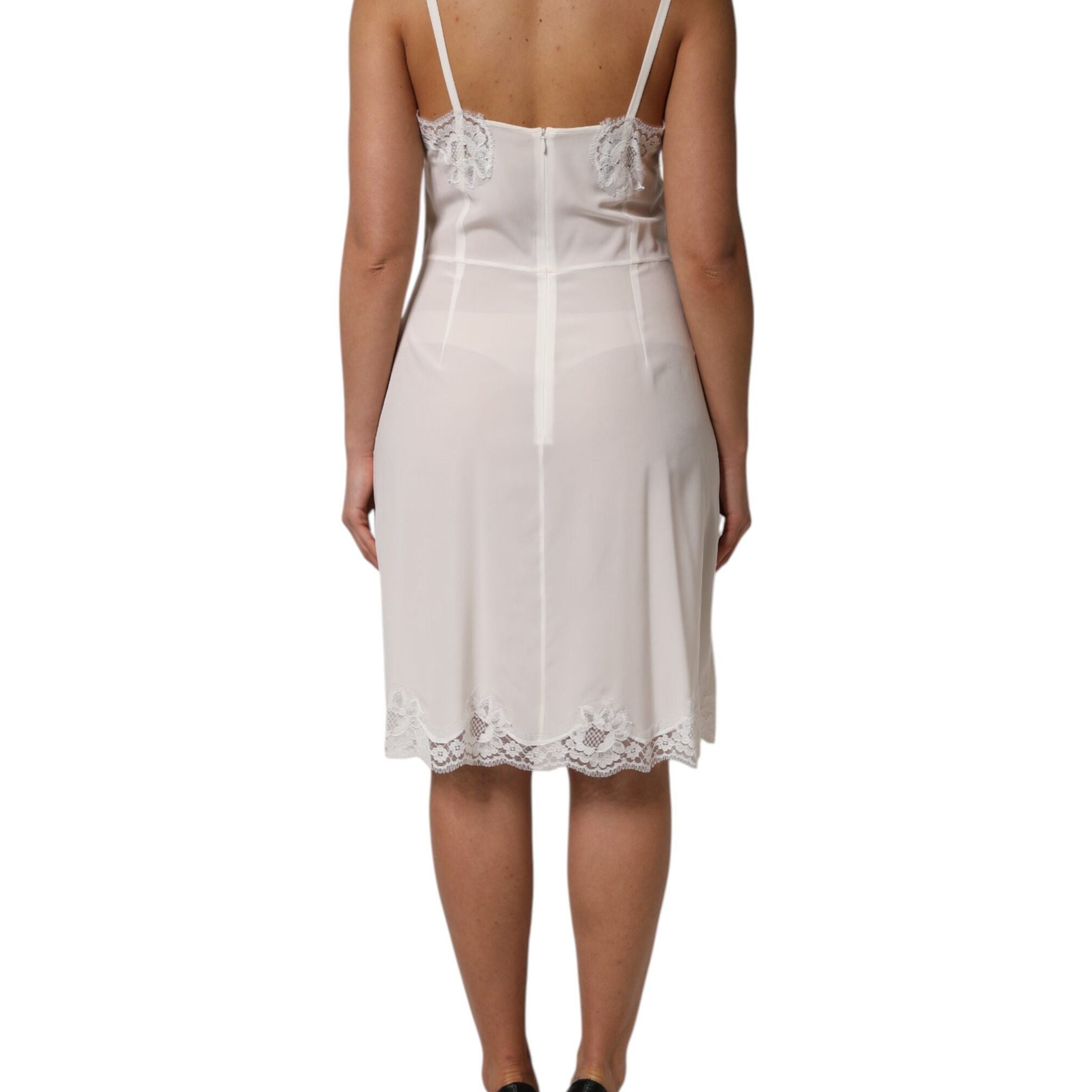 Dolce & Gabbana White Lace Gold DG Logo Silk Dress Sleepwear