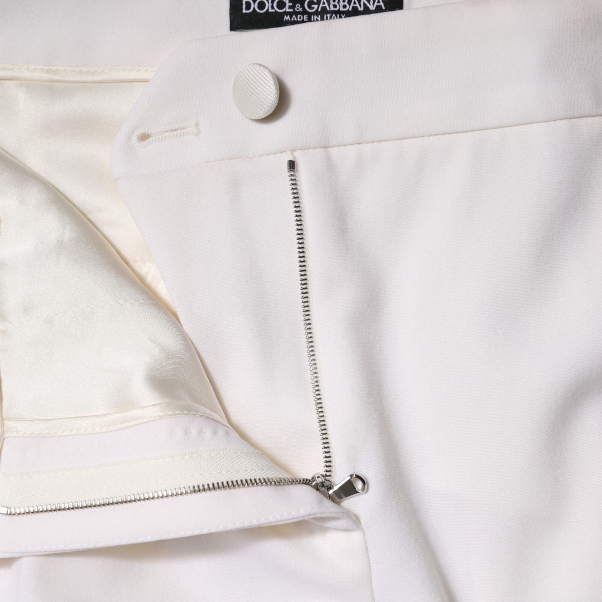 Dolce & Gabbana White Wool Mid Waist Tapered Pants