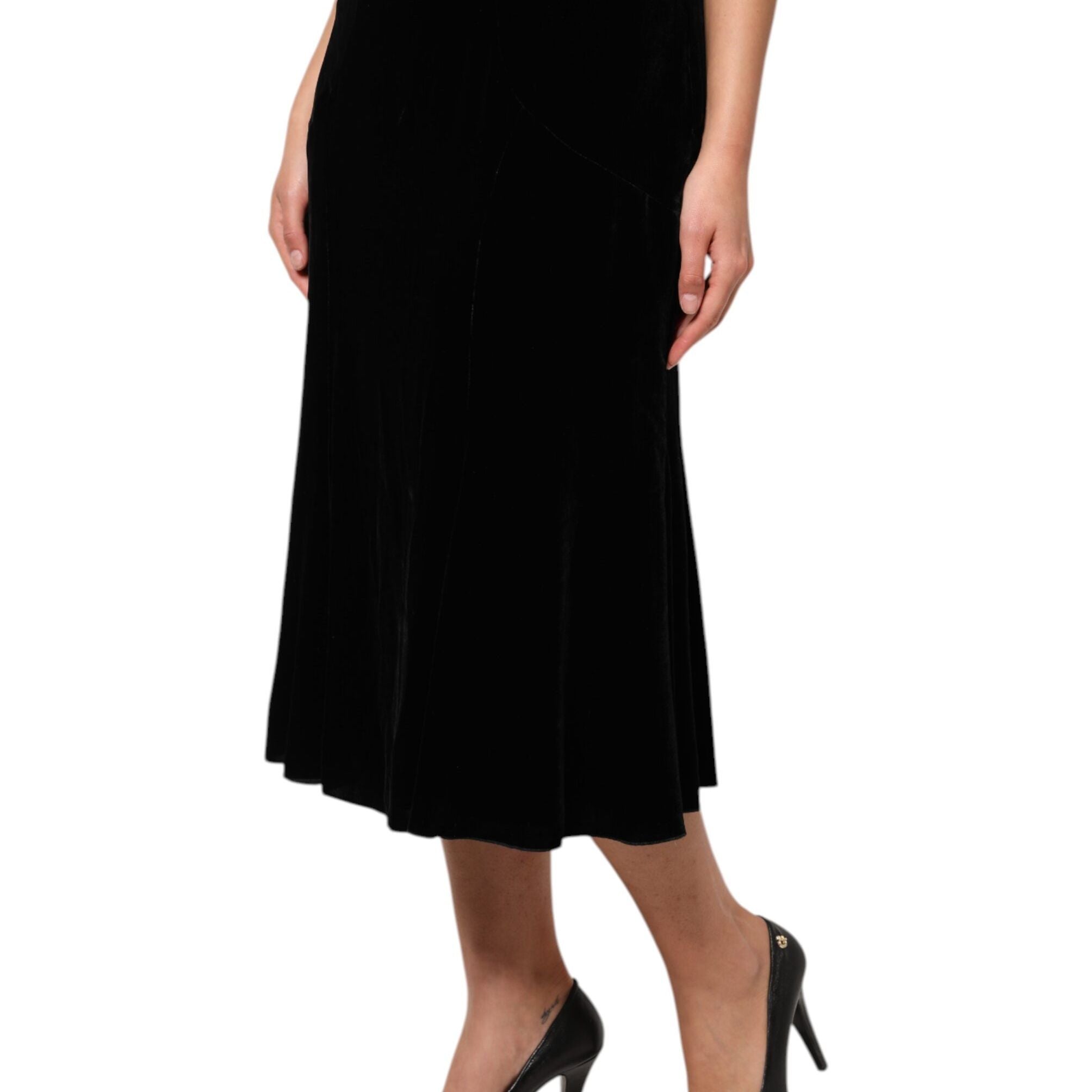 Dolce & Gabbana Black High Waist Fit Flared Midi Skirt