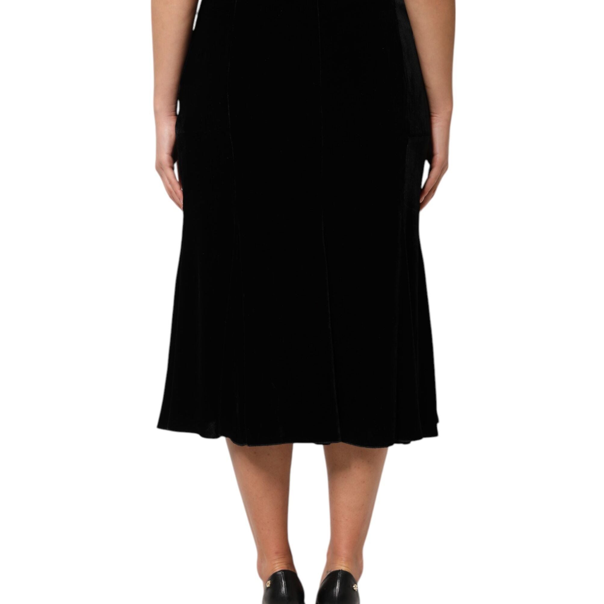 Dolce & Gabbana Black High Waist Fit Flared Midi Skirt