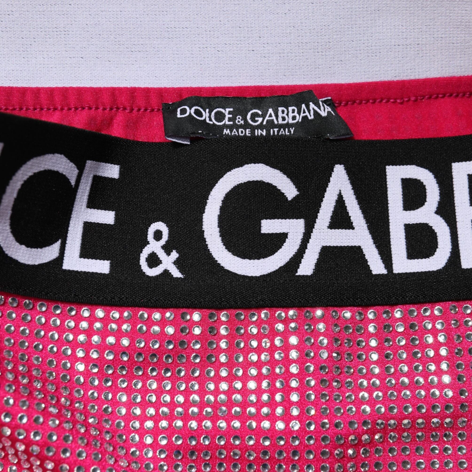 Dolce & Gabbana Pink Rhinestone Embellished Logo Mini Skirt