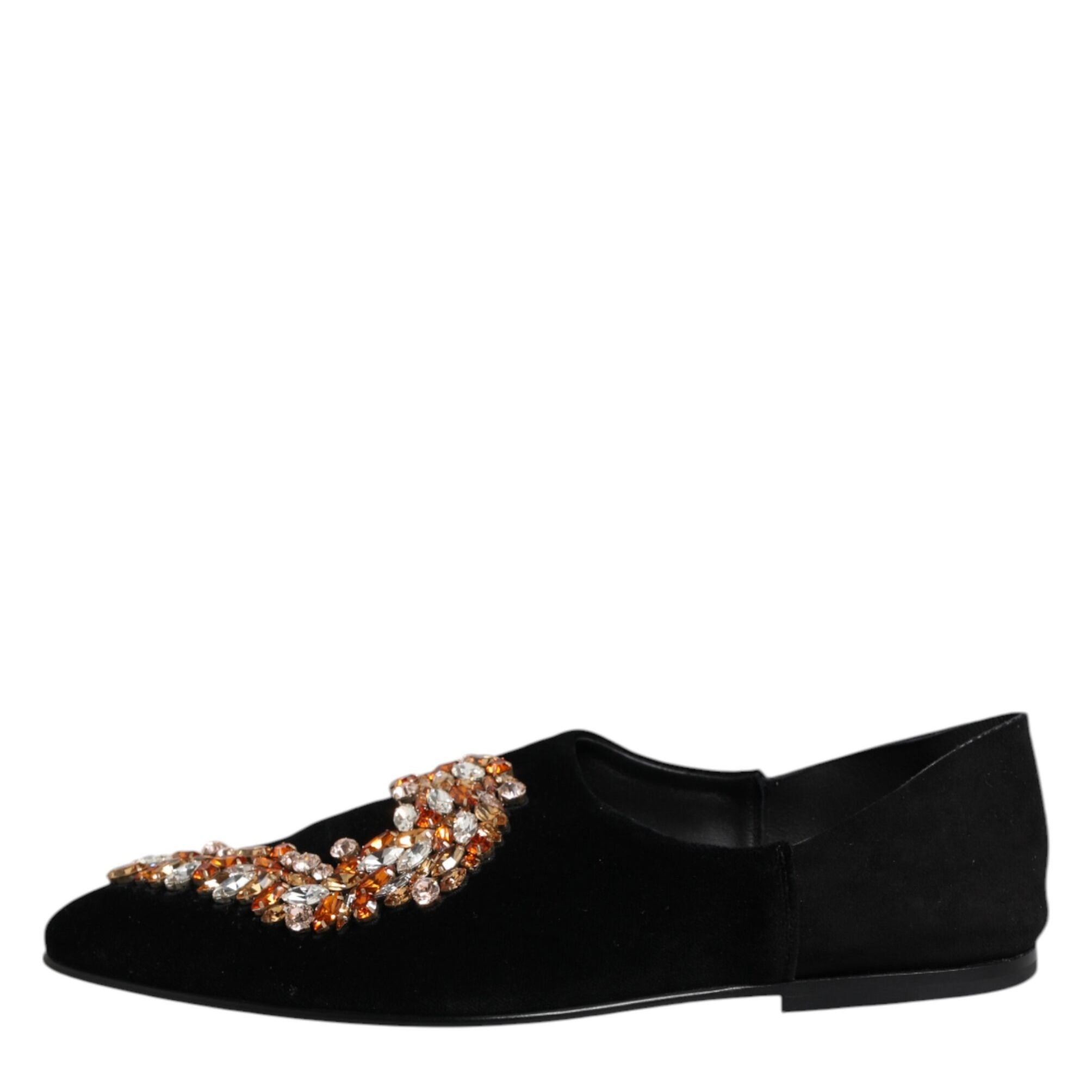 Dolce & Gabbana Black Velvet Embellished Loafer Slip On Shoes
