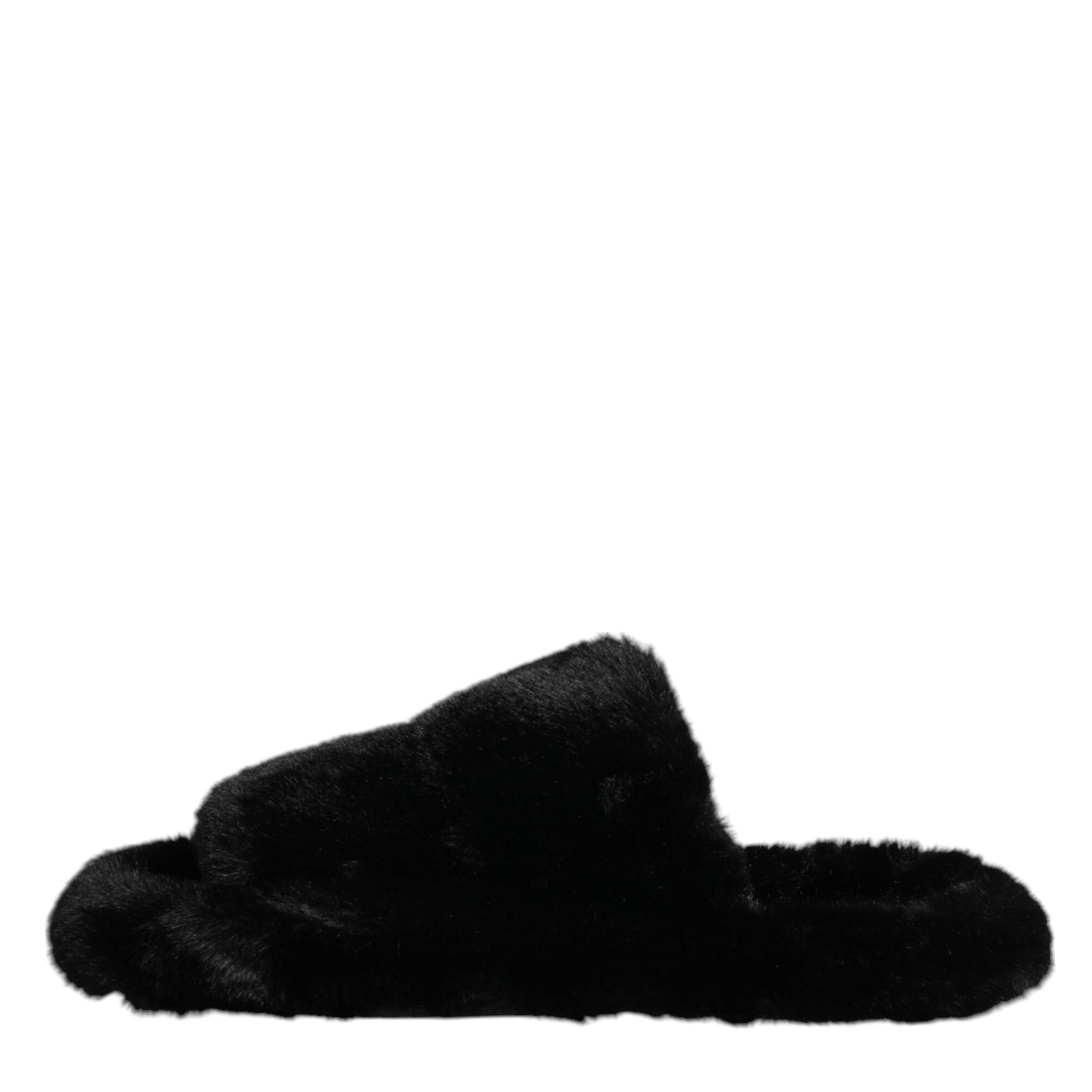 Dolce & Gabbana Black Polyester Velvet Slides Slipper Shoes