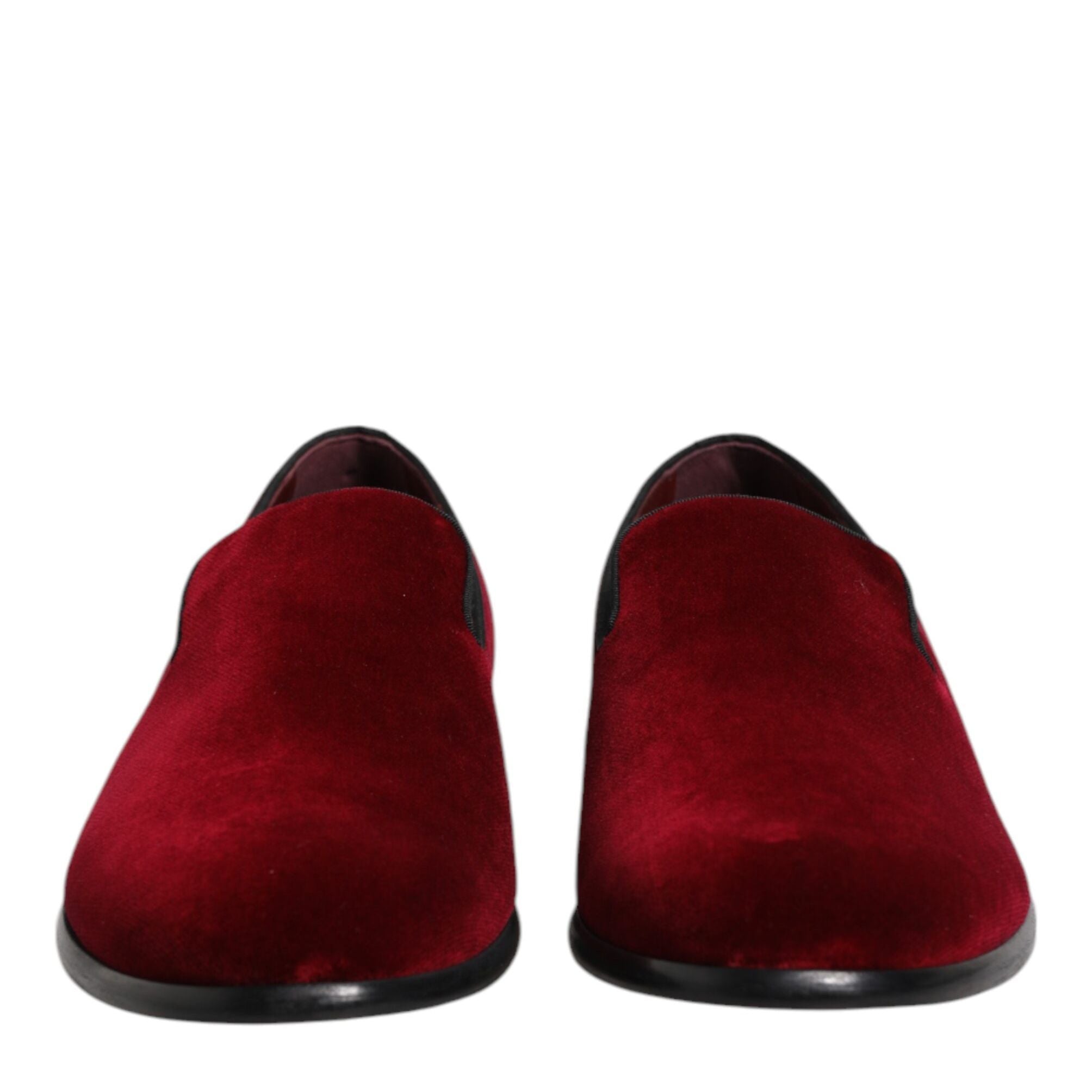 Dolce & Gabbana Red Cotton Velvet Slip On Loafers Formal Shoes