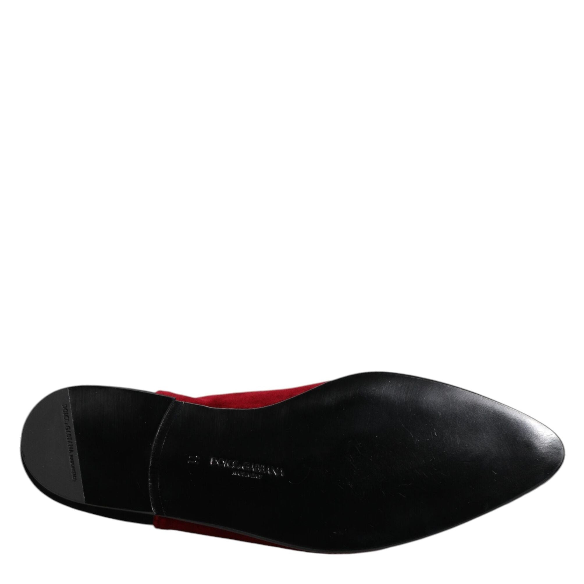 Dolce & Gabbana Black Red Velvet Embellished Slip On Shoes