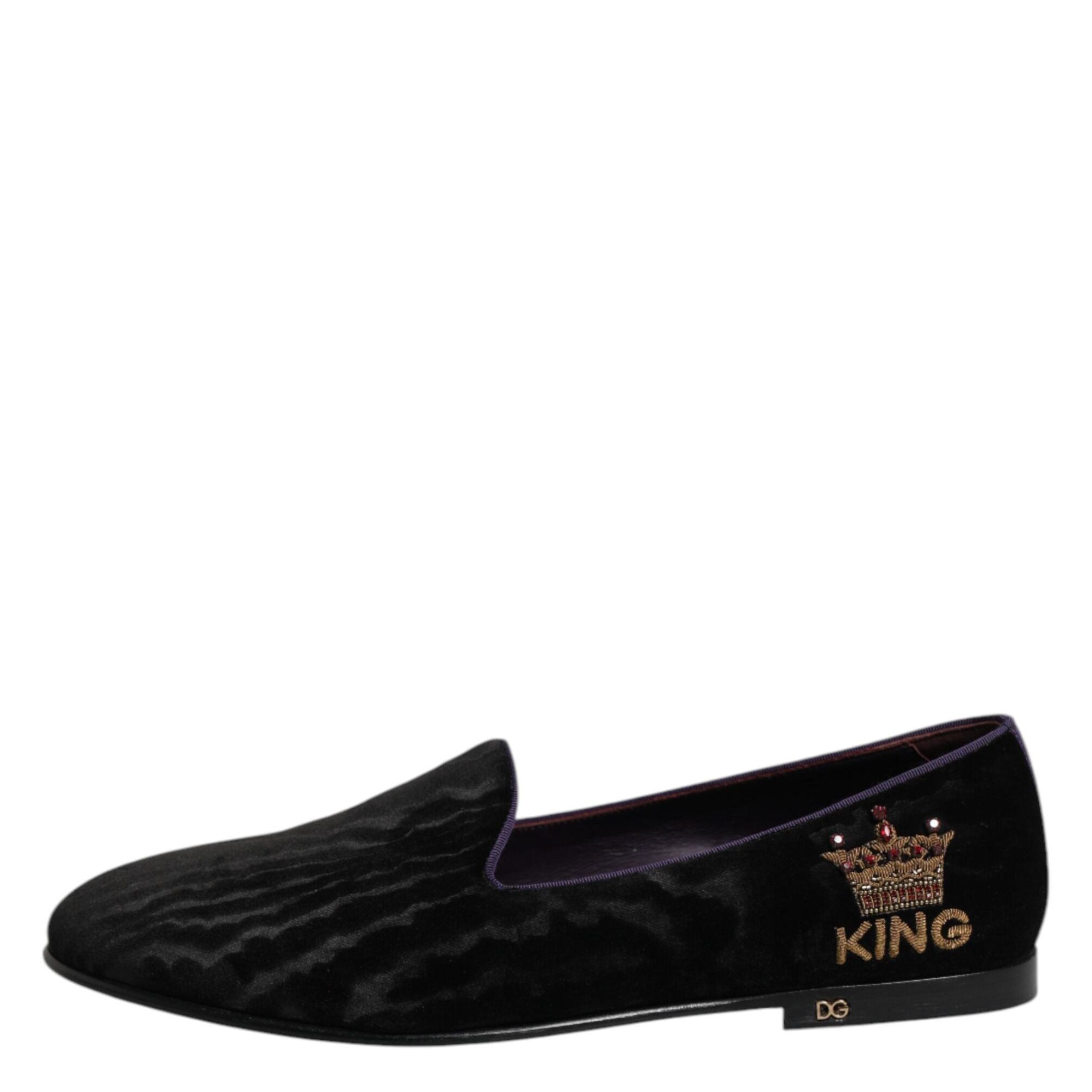 Dolce & Gabbana Black DG Crown Embroidery Loafers Slip On Shoes