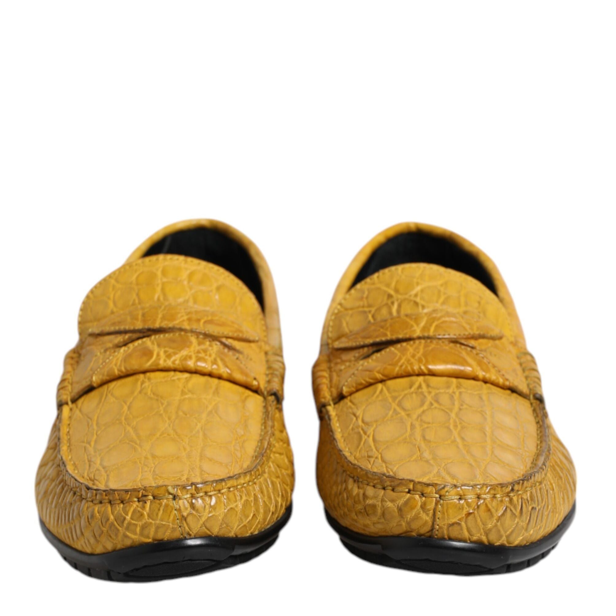 Dolce & Gabbana Yellow Exotic Leather Loafers Slip On Shoes