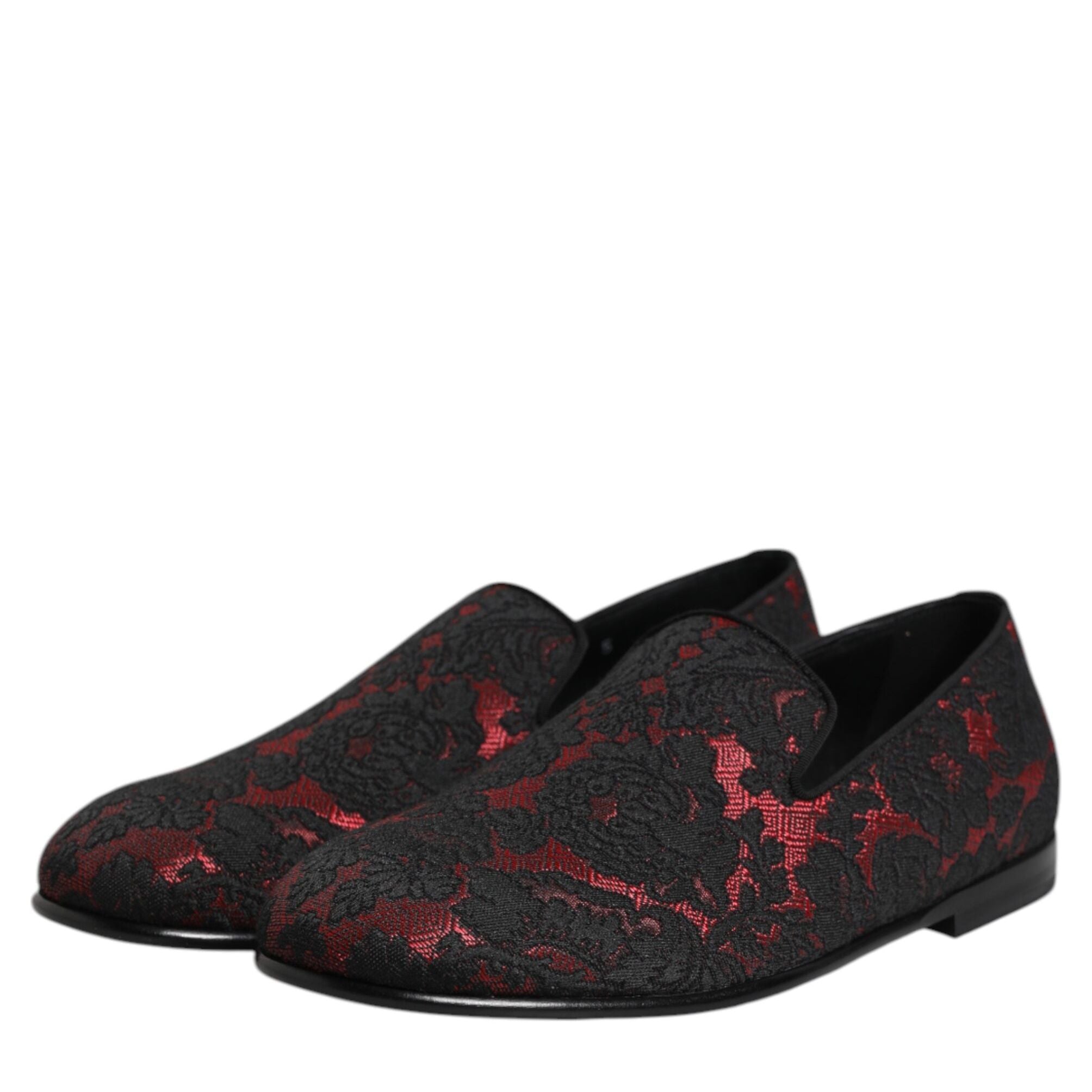 Dolce & Gabbana Red Black Jacquard Slip On Men Loafers Shoes