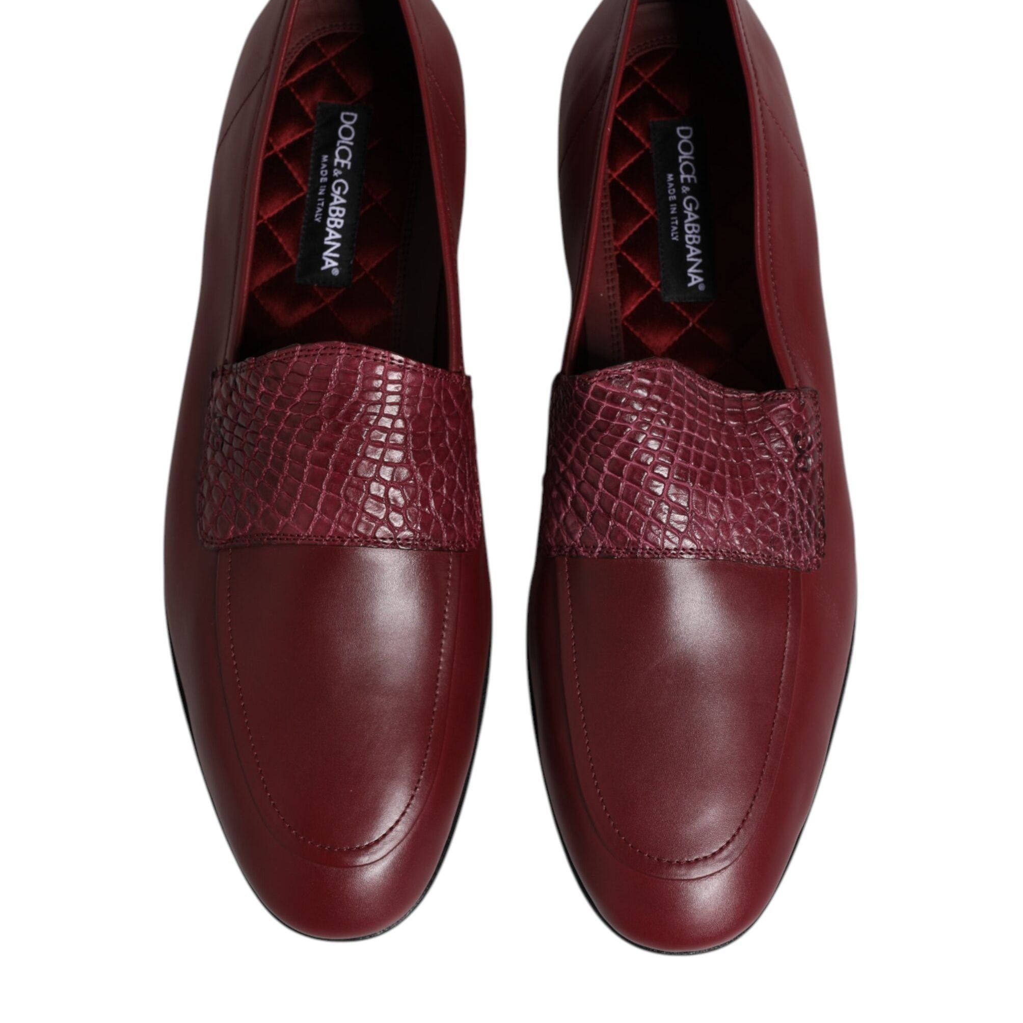 Dolce & Gabbana Burgundy Calfskin Leather Formal Slip On Shoes