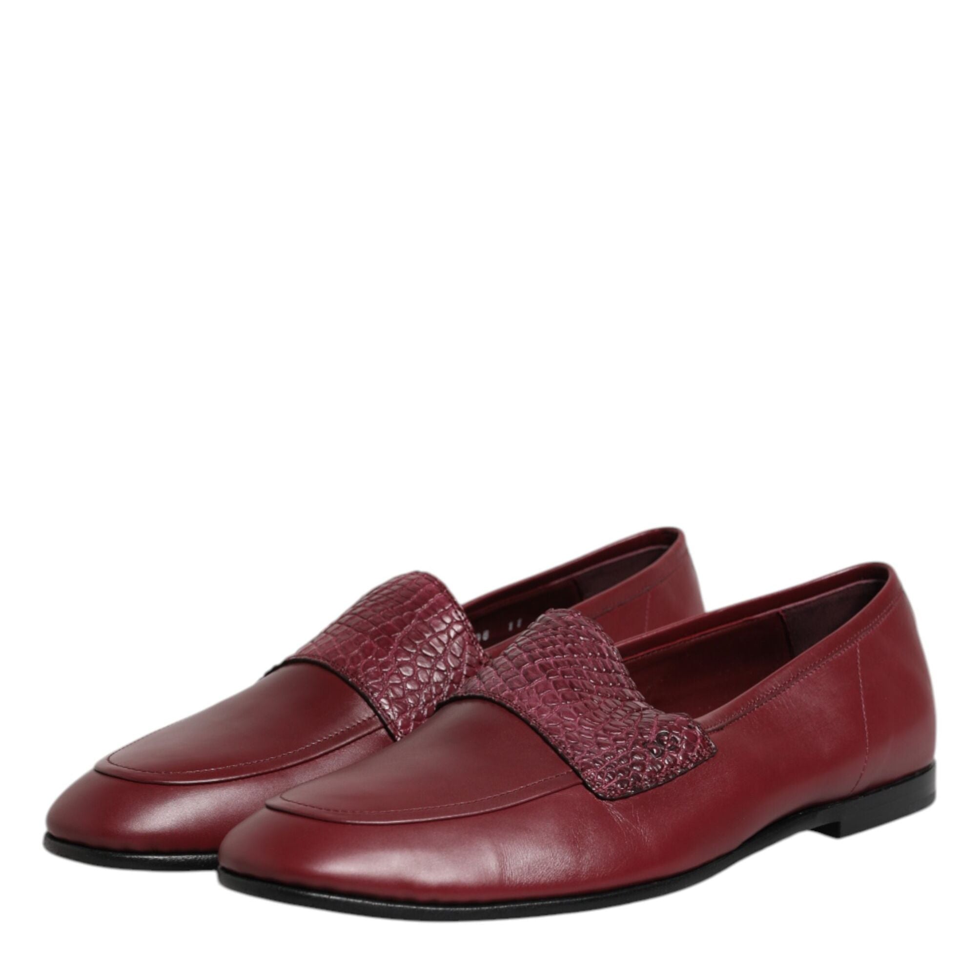 Dolce & Gabbana Burgundy Calfskin Leather Formal Slip On Shoes