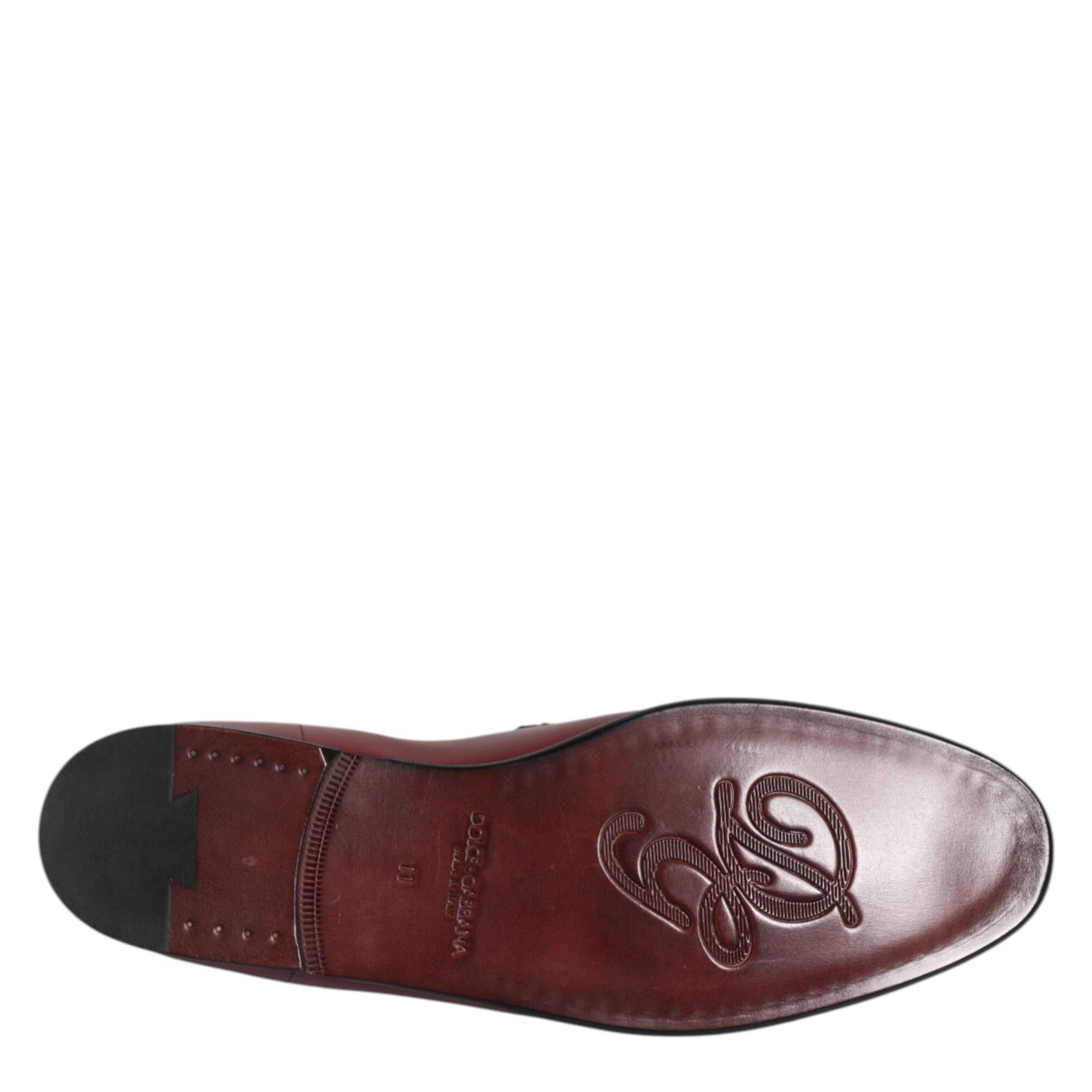 Dolce & Gabbana Burgundy Calfskin Leather Formal Slip On Shoes