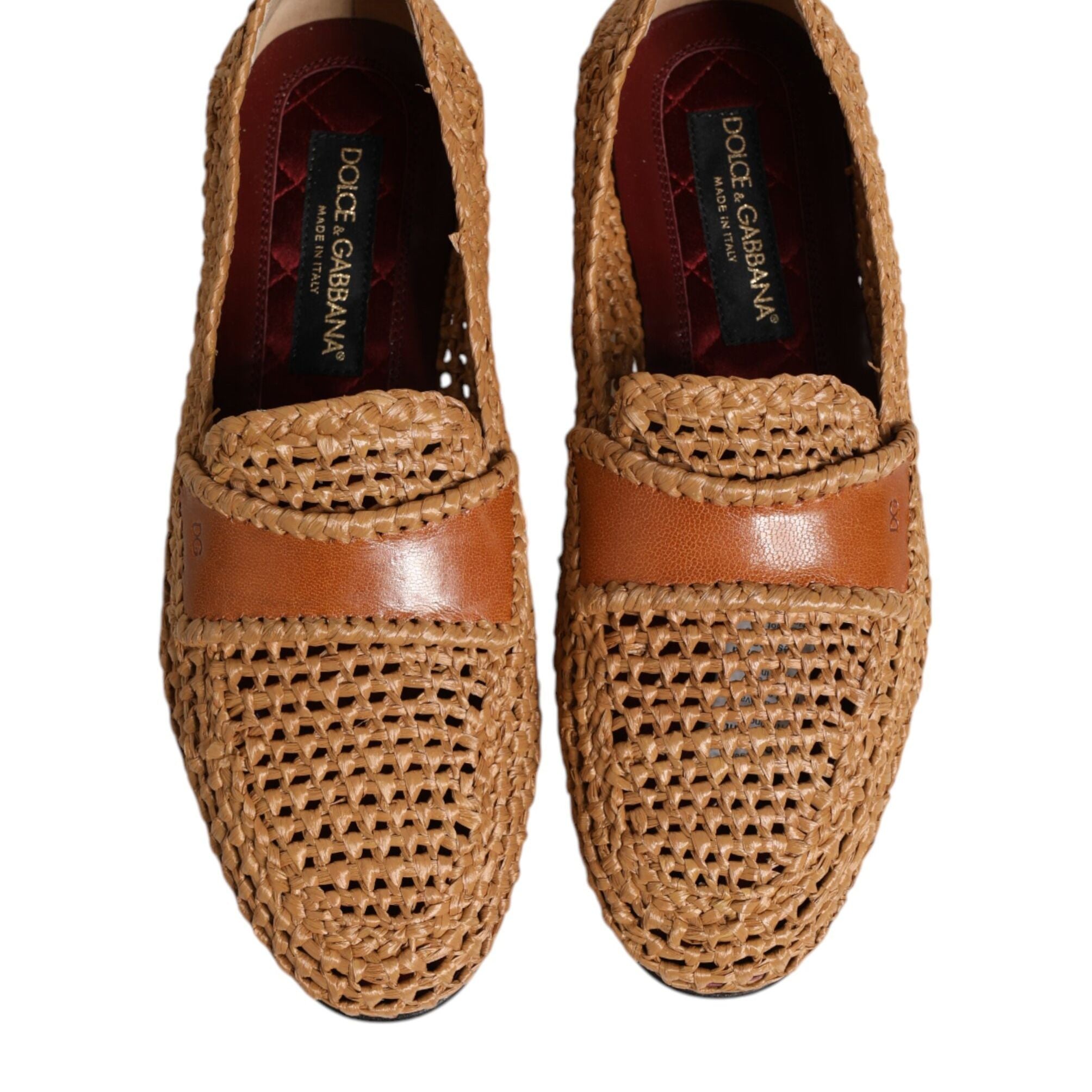 Dolce & Gabbana Brown Woven Raffia Slip On Loafers Shoes