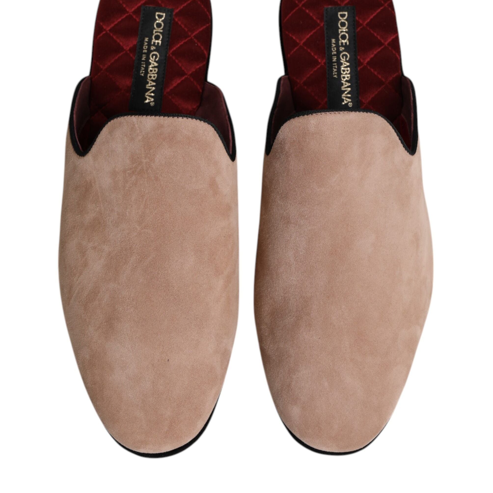 Dolce & Gabbana Beige Capra Suede Slides Flat Slipper Shoes