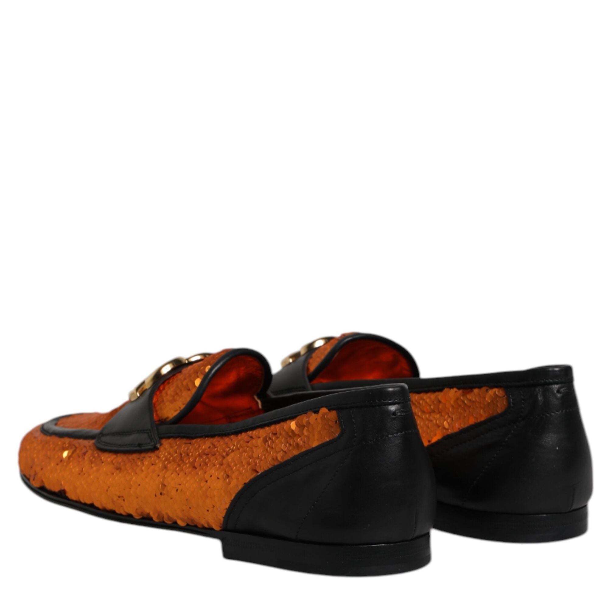 Dolce & Gabbana Orange Sequin Embellished Men Loafers Shoes