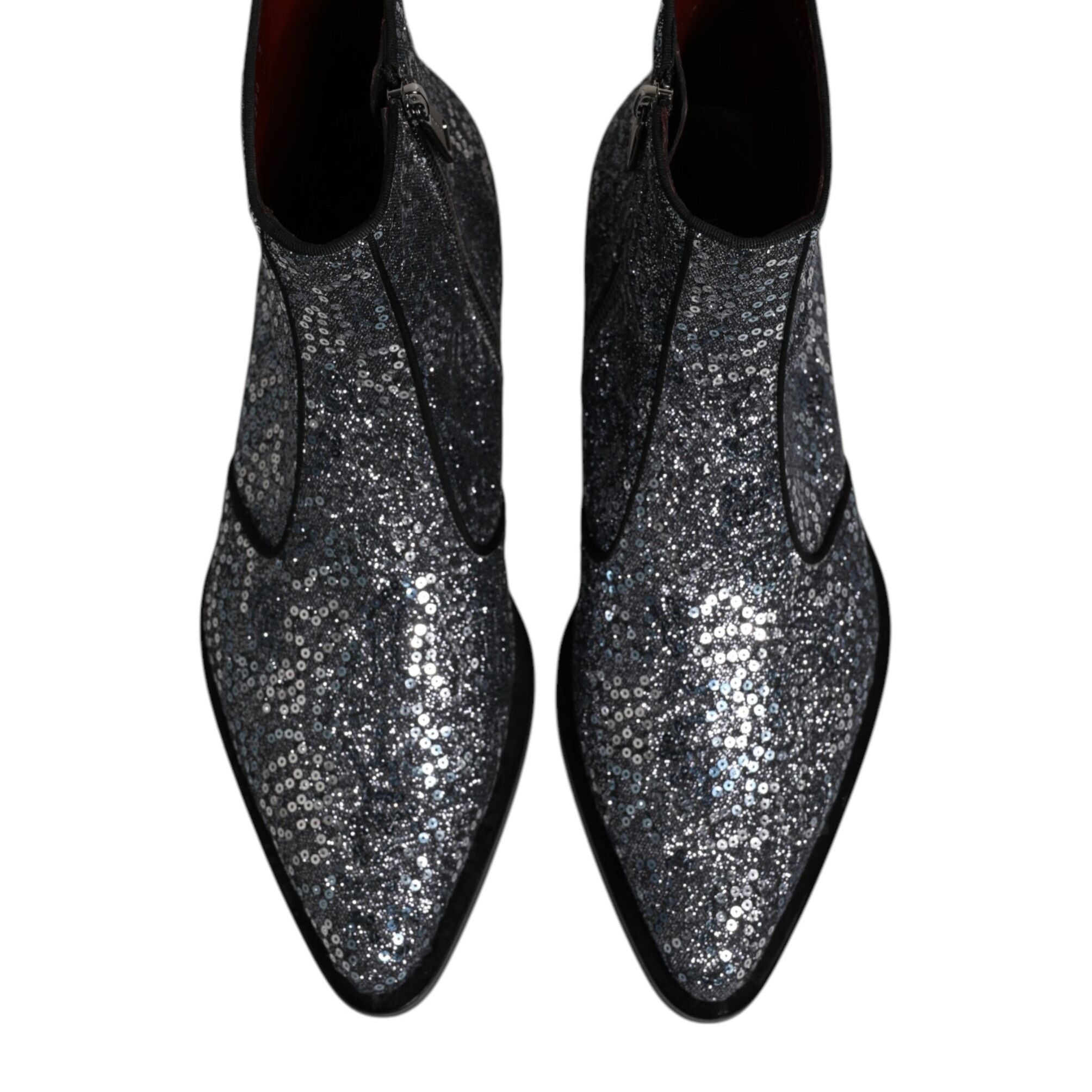 Dolce & Gabbana Dark Gray Cotton Sequined Chelsea Boots Shoes