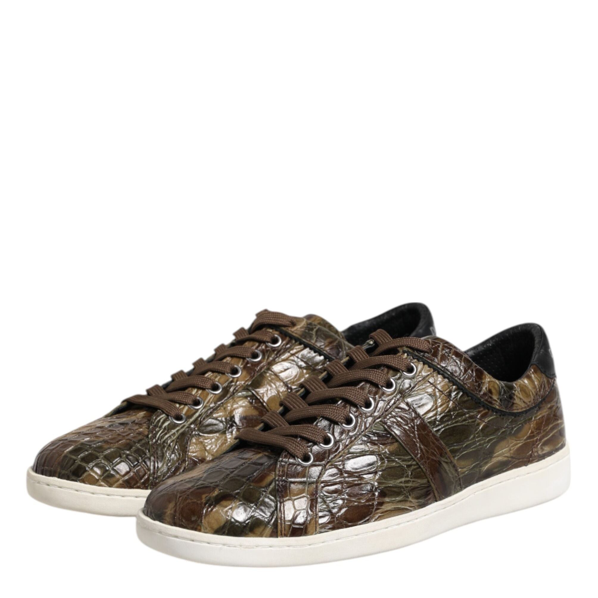 Dolce & Gabbana Brown Exotic Leather Low Top Sneakers Shoes