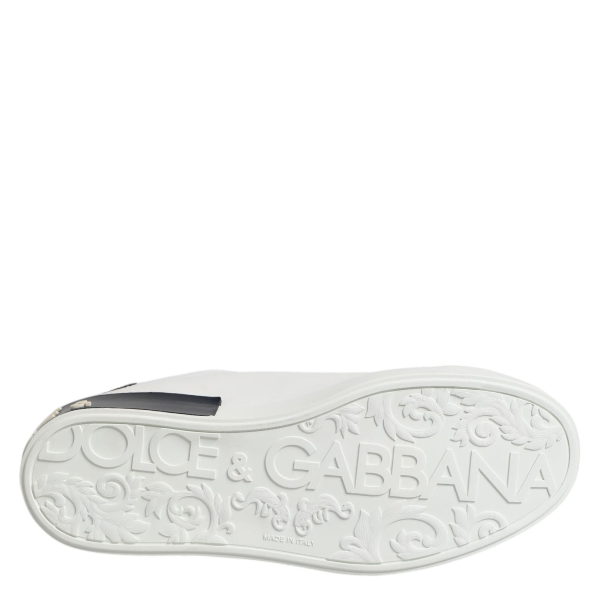 Dolce & Gabbana White Black Leather Portofino Sneaker Shoes