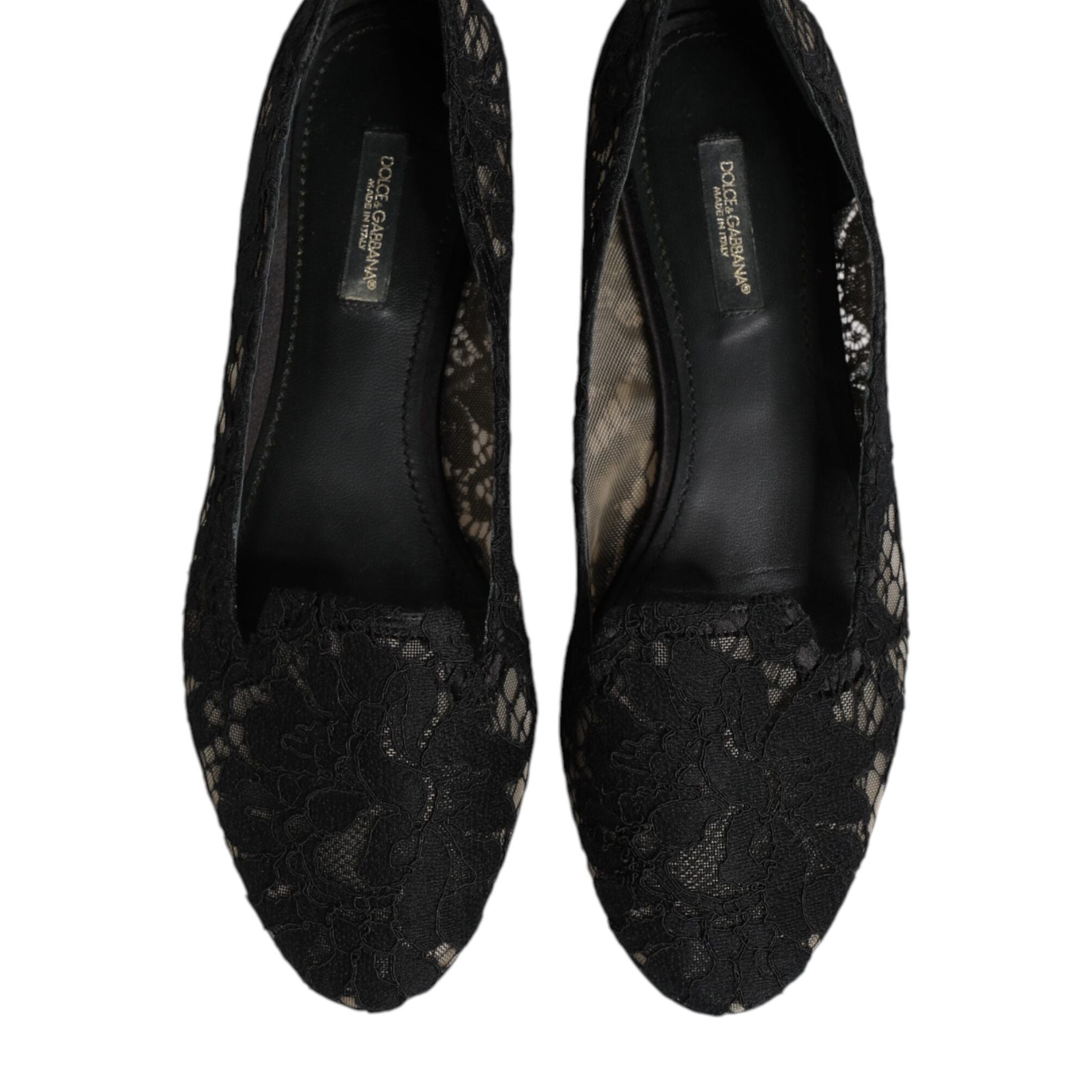 Dolce & Gabbana Black Taormina Lace Slip On Flats Shoes
