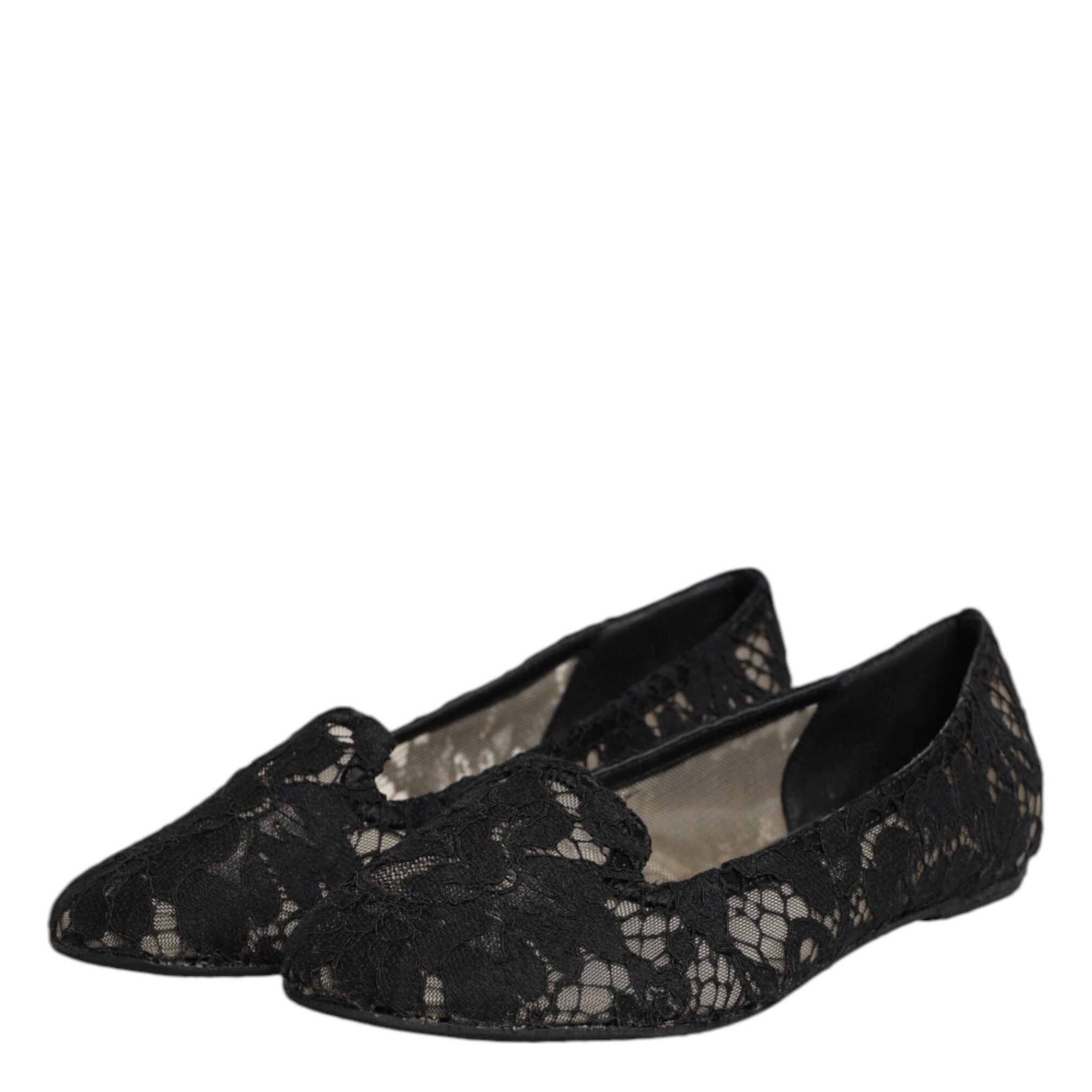 Dolce & Gabbana Black Taormina Lace Slip On Flats Shoes