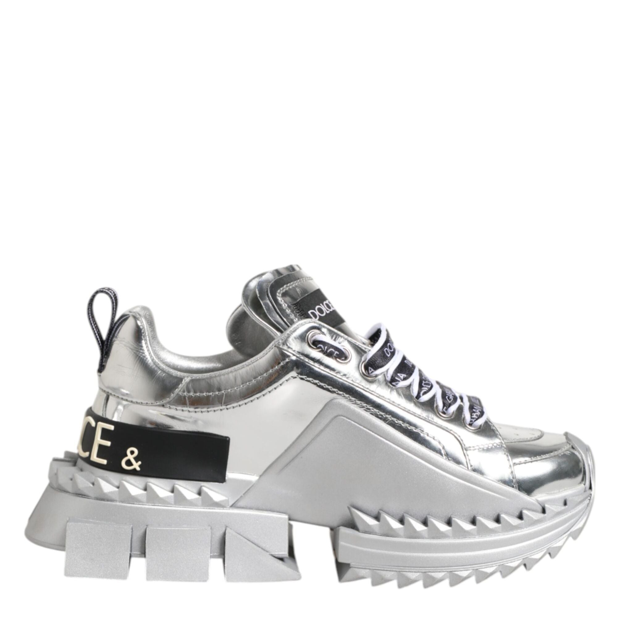 Dolce & Gabbana Silver Leather Super Queen Sneakers Shoes