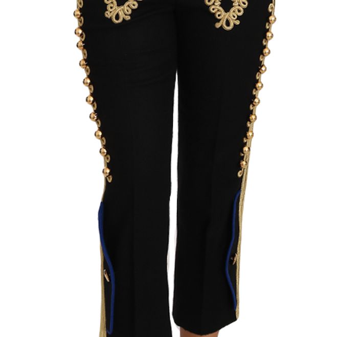 Dolce & Gabbana Military Embellished Pants Black Gold Dress Pant