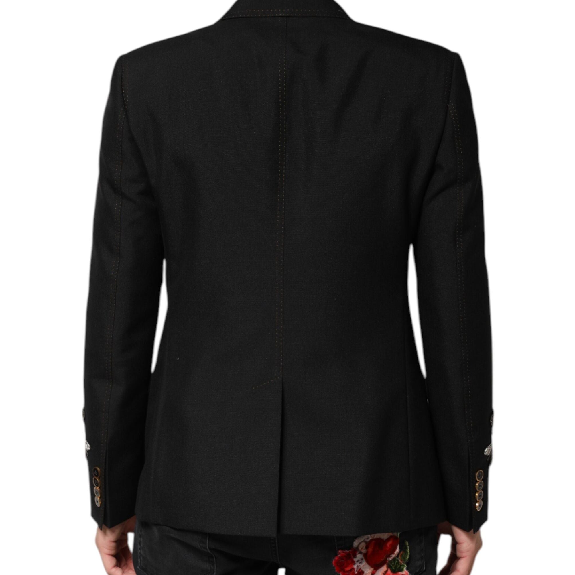Dolce & Gabbana Black Bee Crown Embellished Suit Coat Blazer