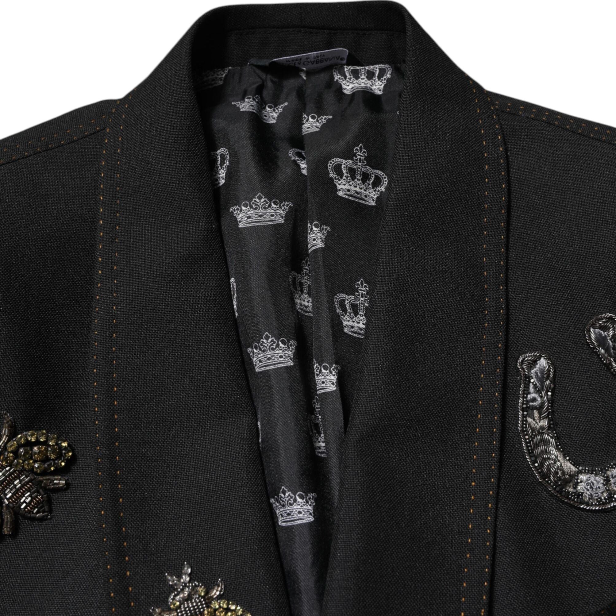Dolce & Gabbana Black Bee Crown Embellished Suit Coat Blazer