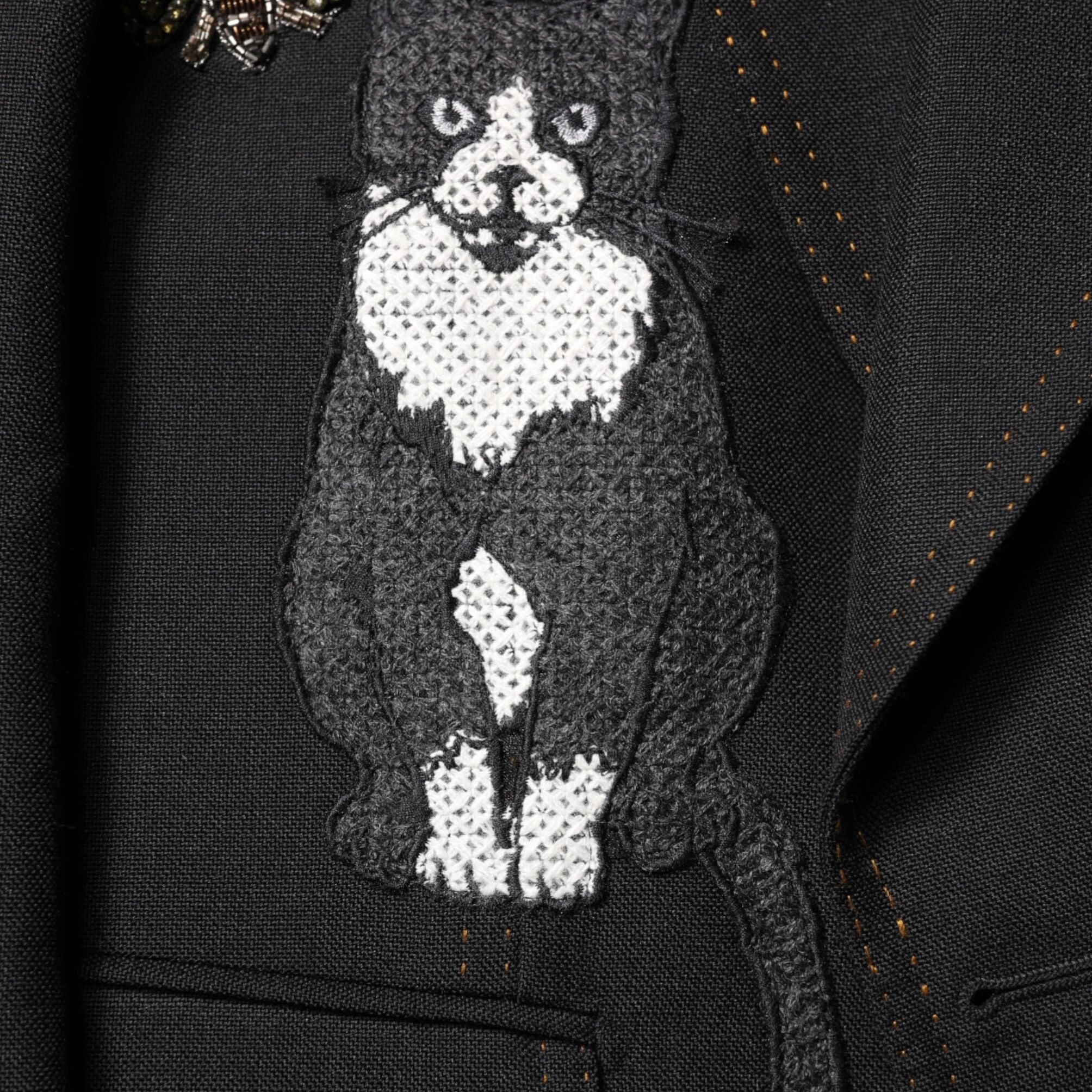Dolce & Gabbana Black Bee Crown Embellished Suit Coat Blazer