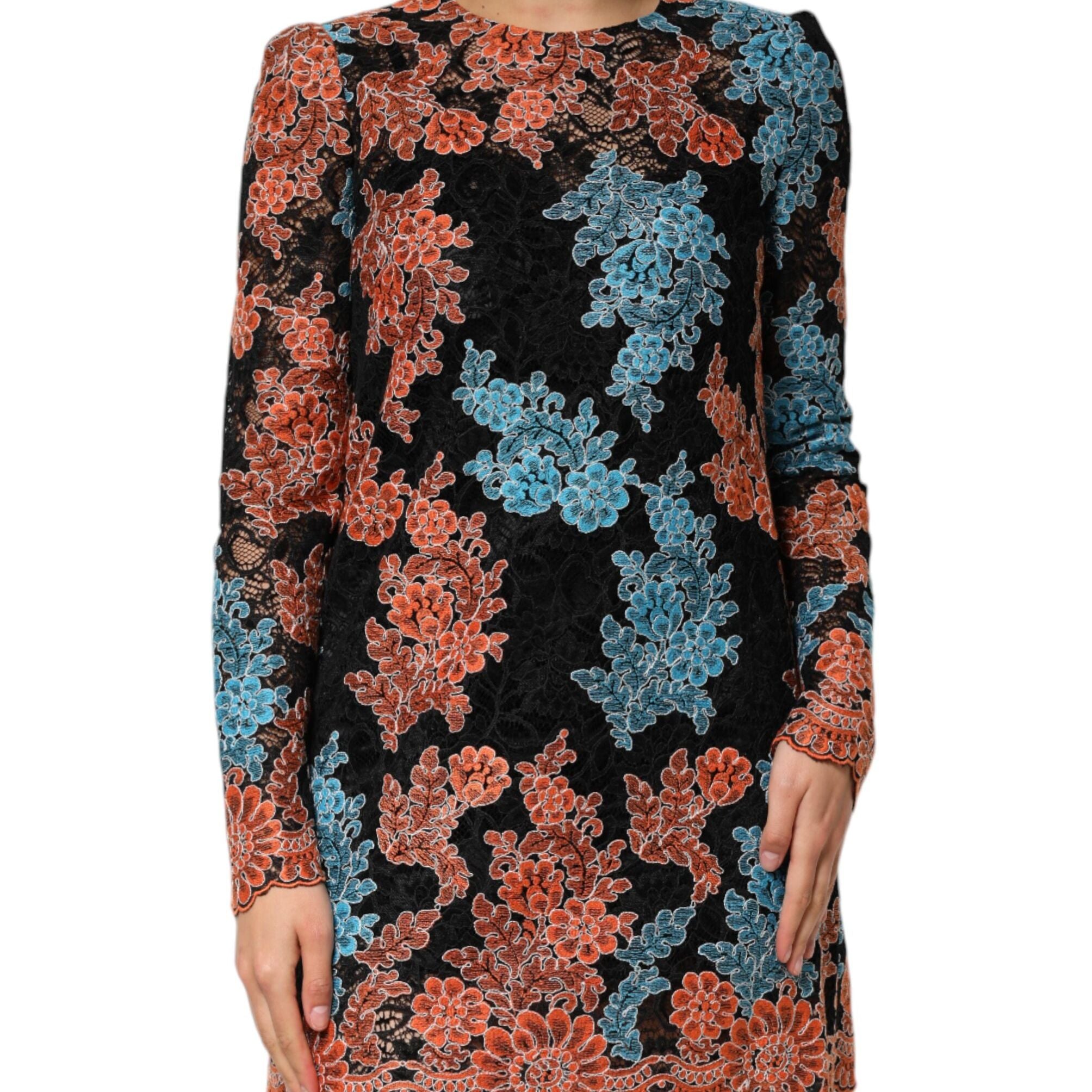 Dolce & Gabbana Multicolor Floral Embroidery Shift Mini Dress