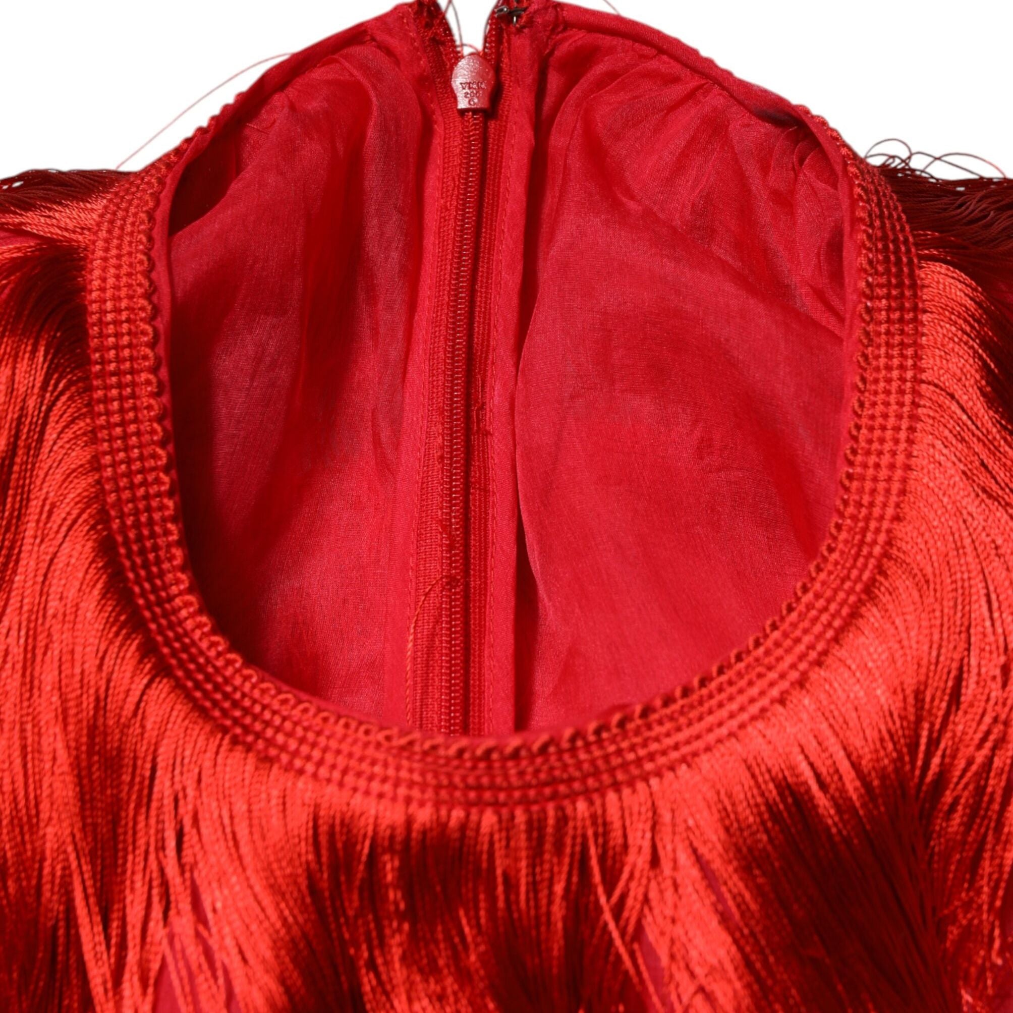 Dolce & Gabbana Red Silk Tiers Fringe Shift Knee Length Dress