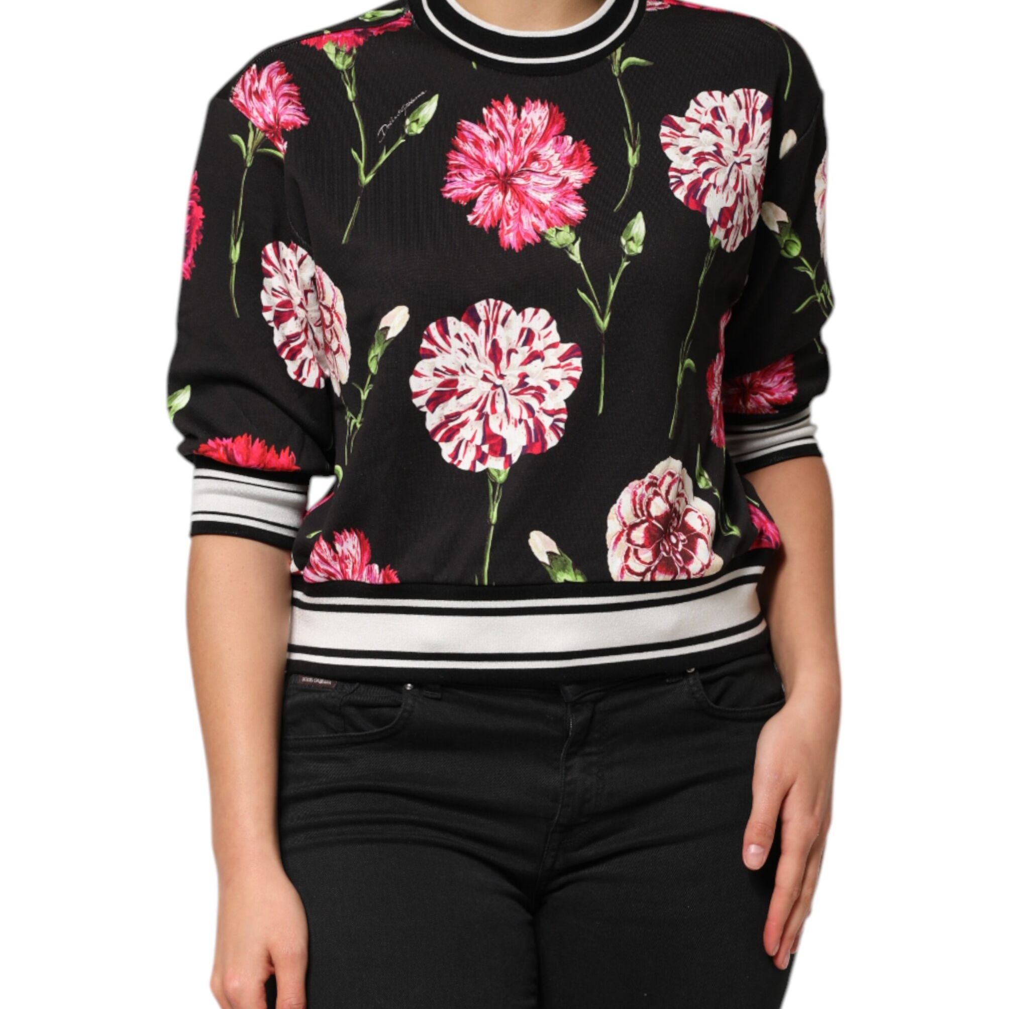 Dolce & Gabbana Black Floral Print Cotton Short Sleeves Top