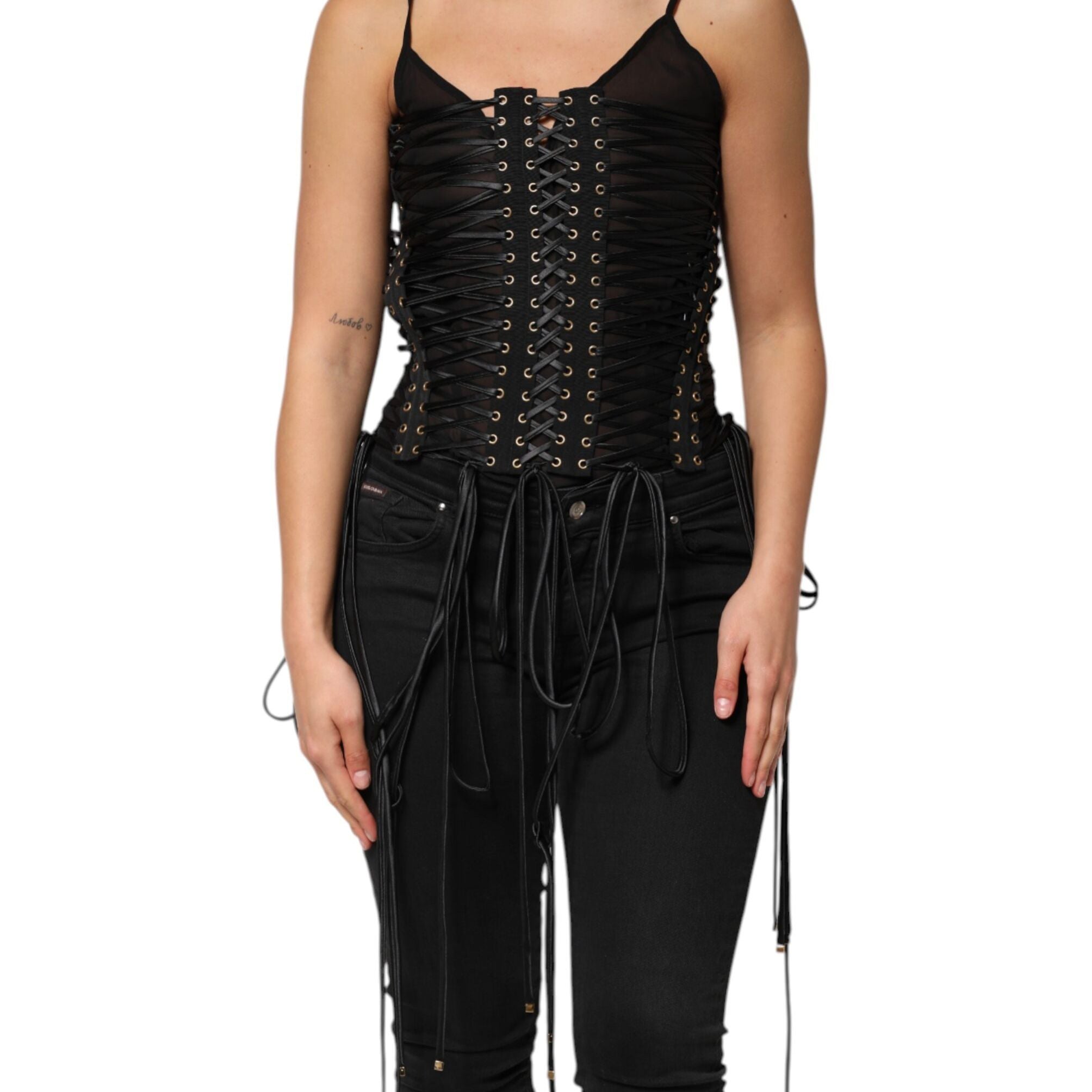 Dolce & Gabbana Black Eyelet Embellished Corset Style Top