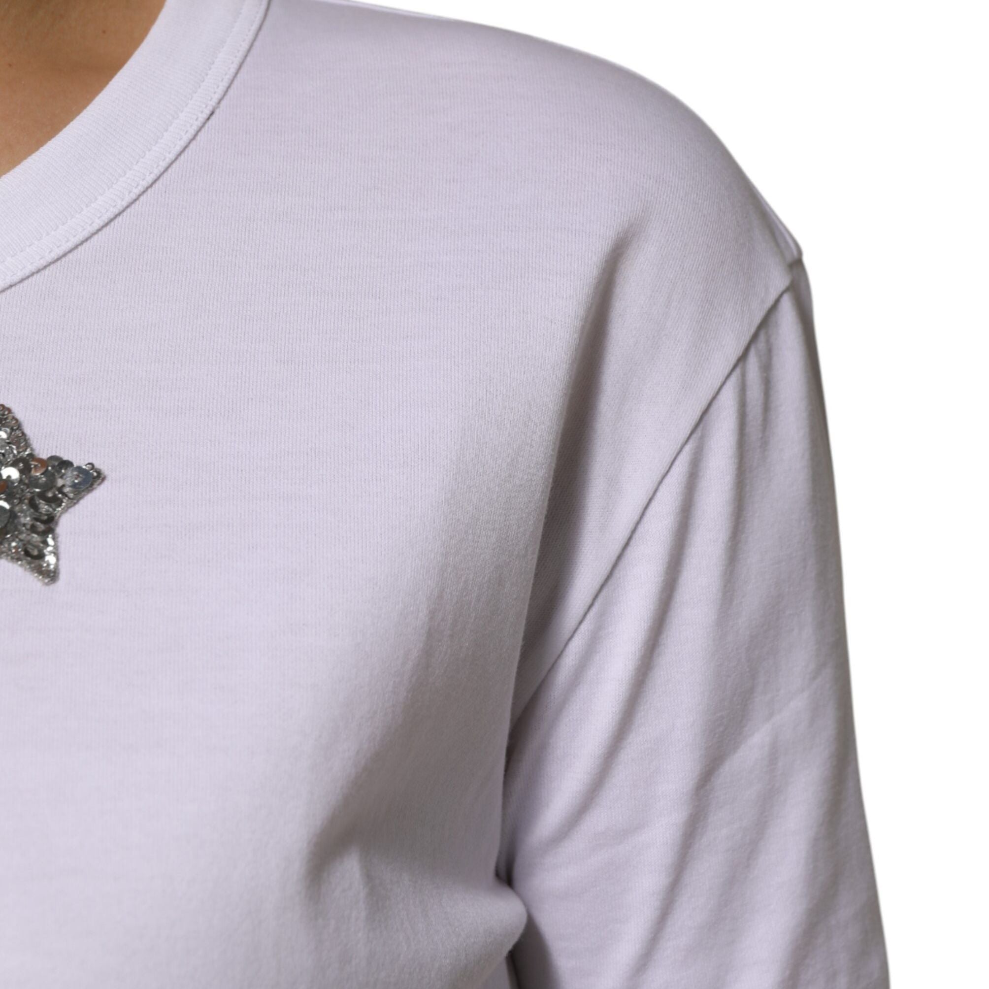 Dolce & Gabbana White Cotton Sequin Embellished Top T-shirt