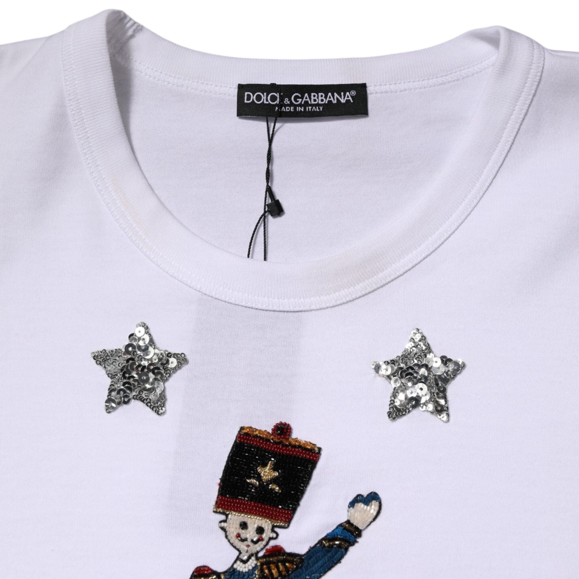 Dolce & Gabbana White Cotton Sequin Embellished Top T-shirt