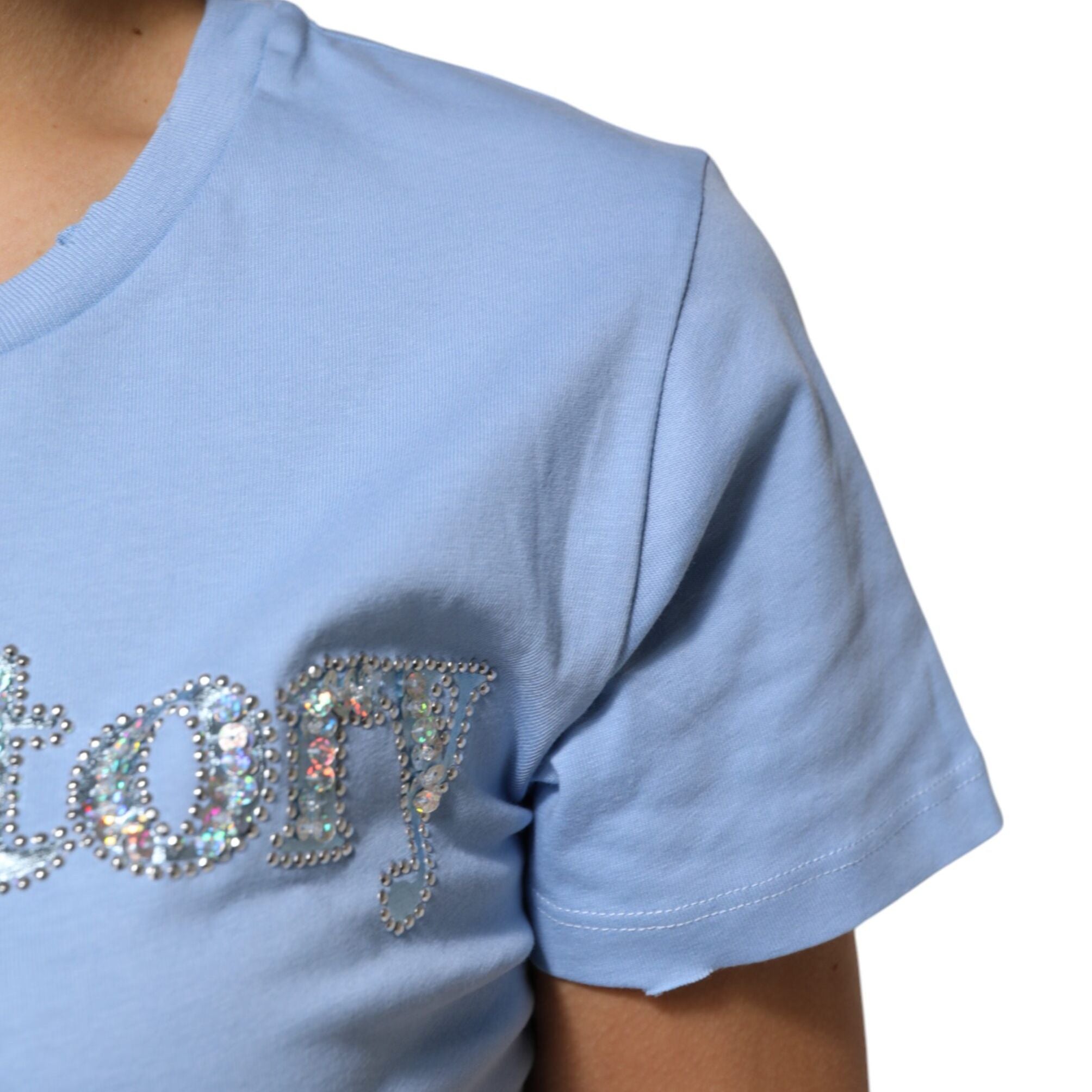 PINKO Blue Love Story Sequined Embellished Short Sleeves T-shirt