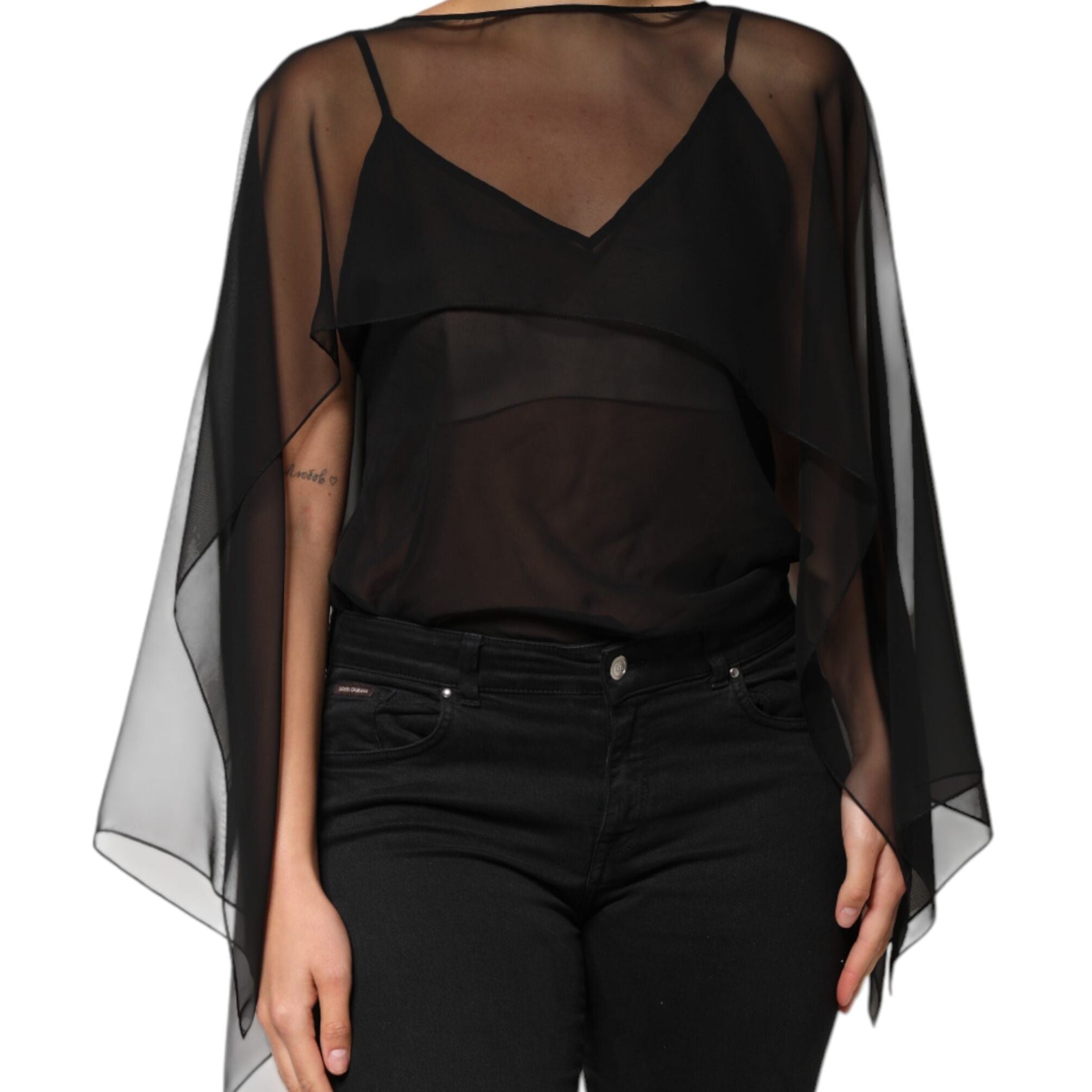 Dolce & Gabbana Black See Through Silk Chiffon Lace Blouse Top