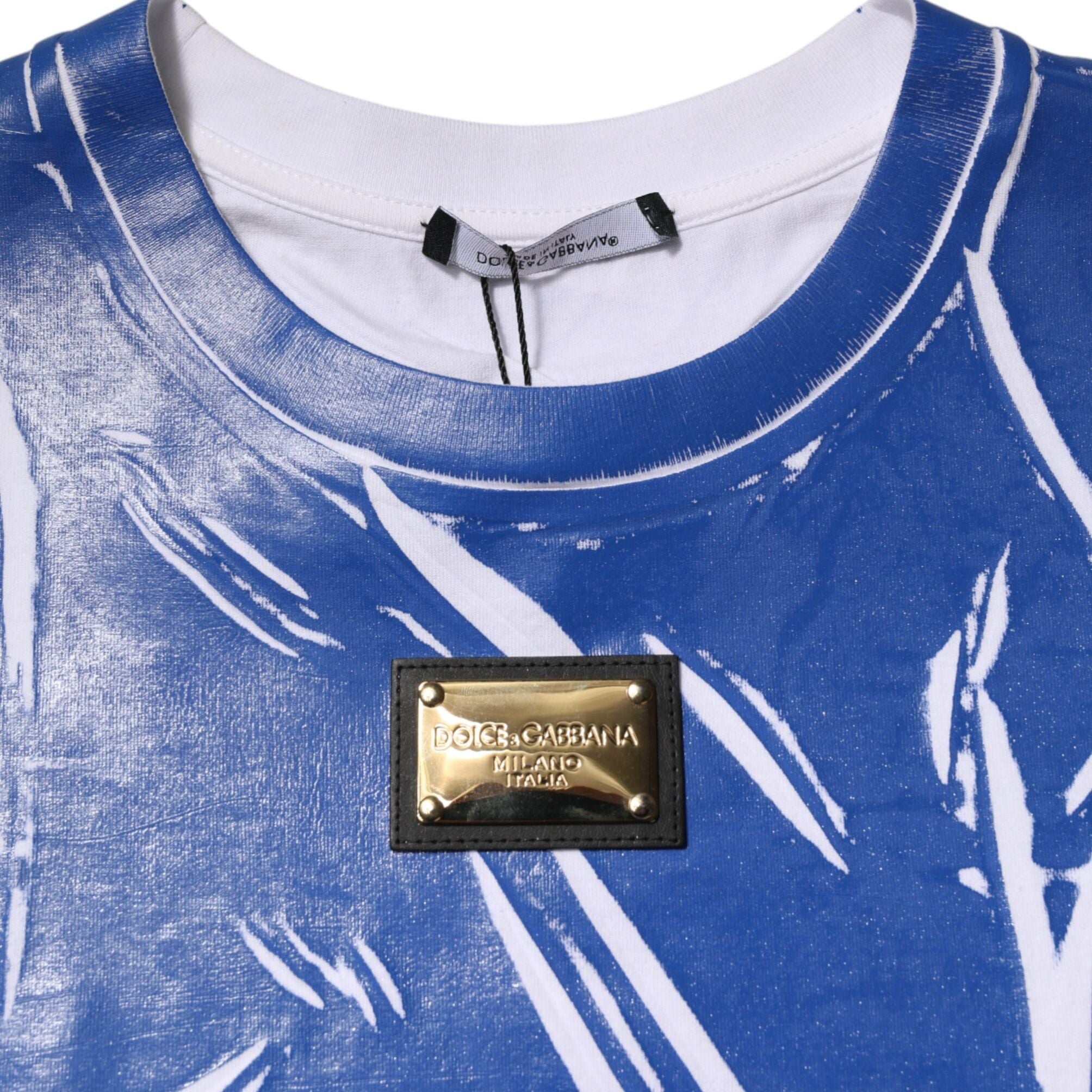 Dolce & Gabbana Blue White Cotton Logo Plaque Women Tank Top