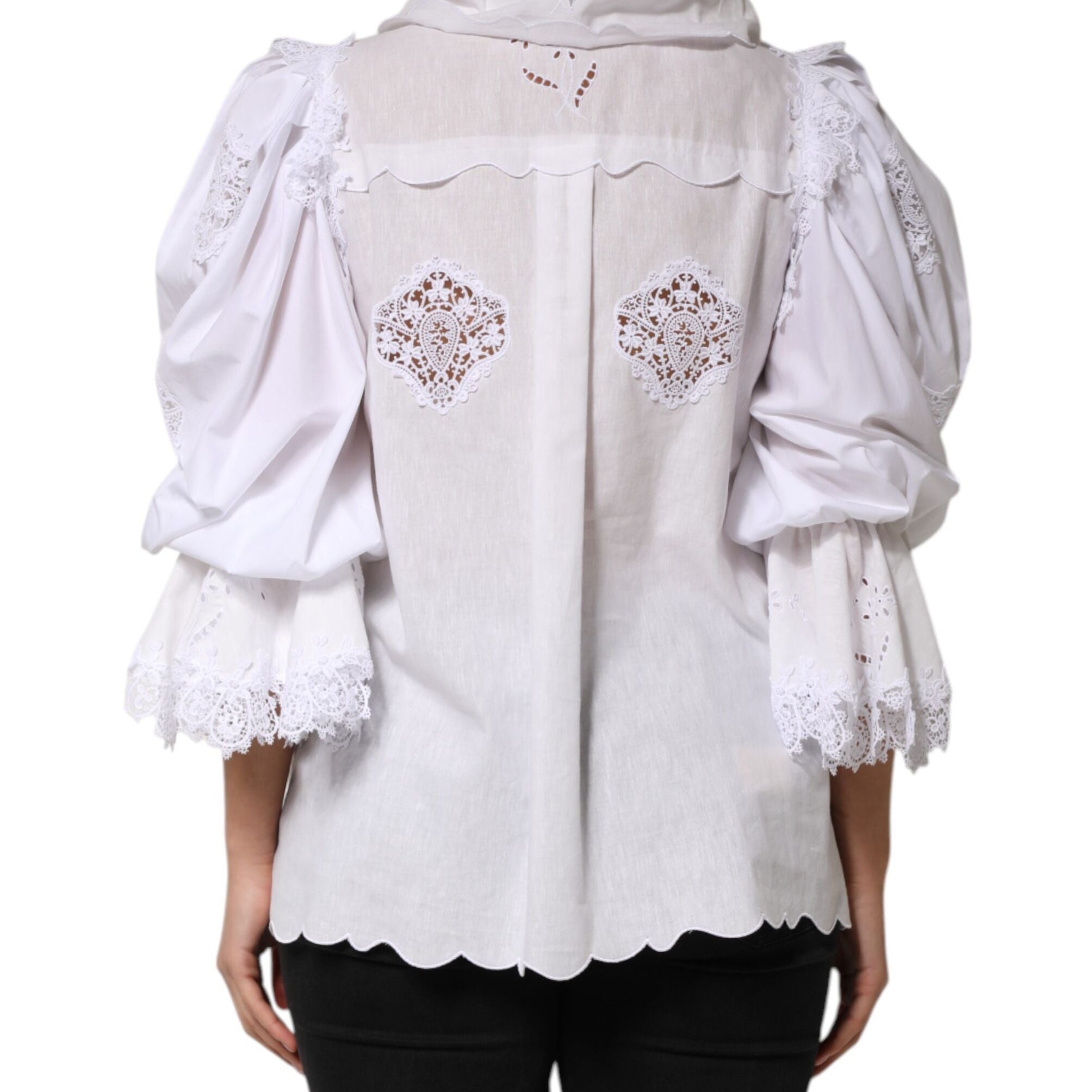 Dolce & Gabbana White Ruffled Lace Embellished Blouse Top