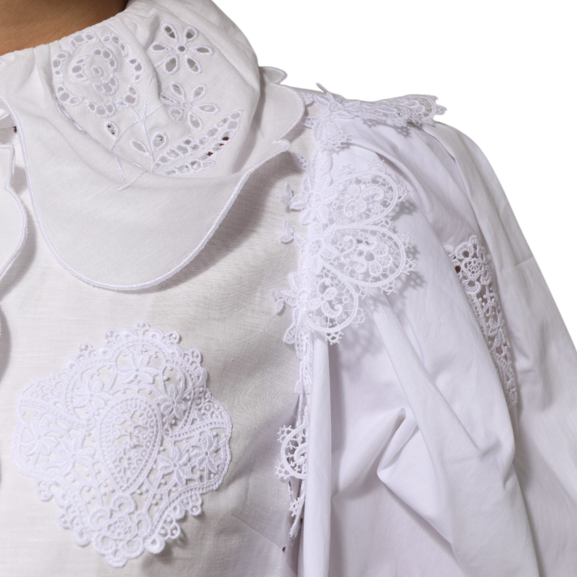 Dolce & Gabbana White Ruffled Lace Embellished Blouse Top