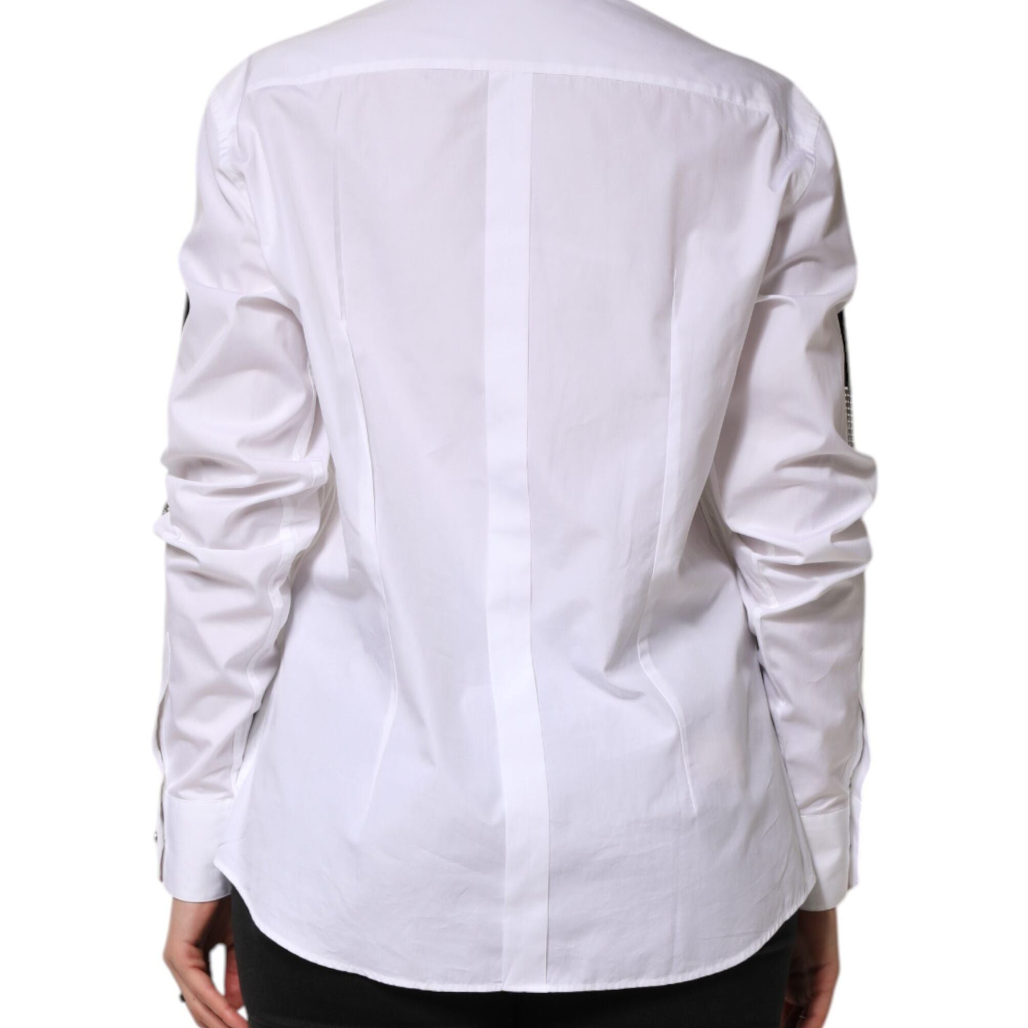 Dolce & Gabbana White Crystal Embellished Collared Shirt Top